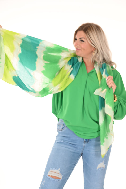 Sjaal met print gestreepte sparkle goud/groen