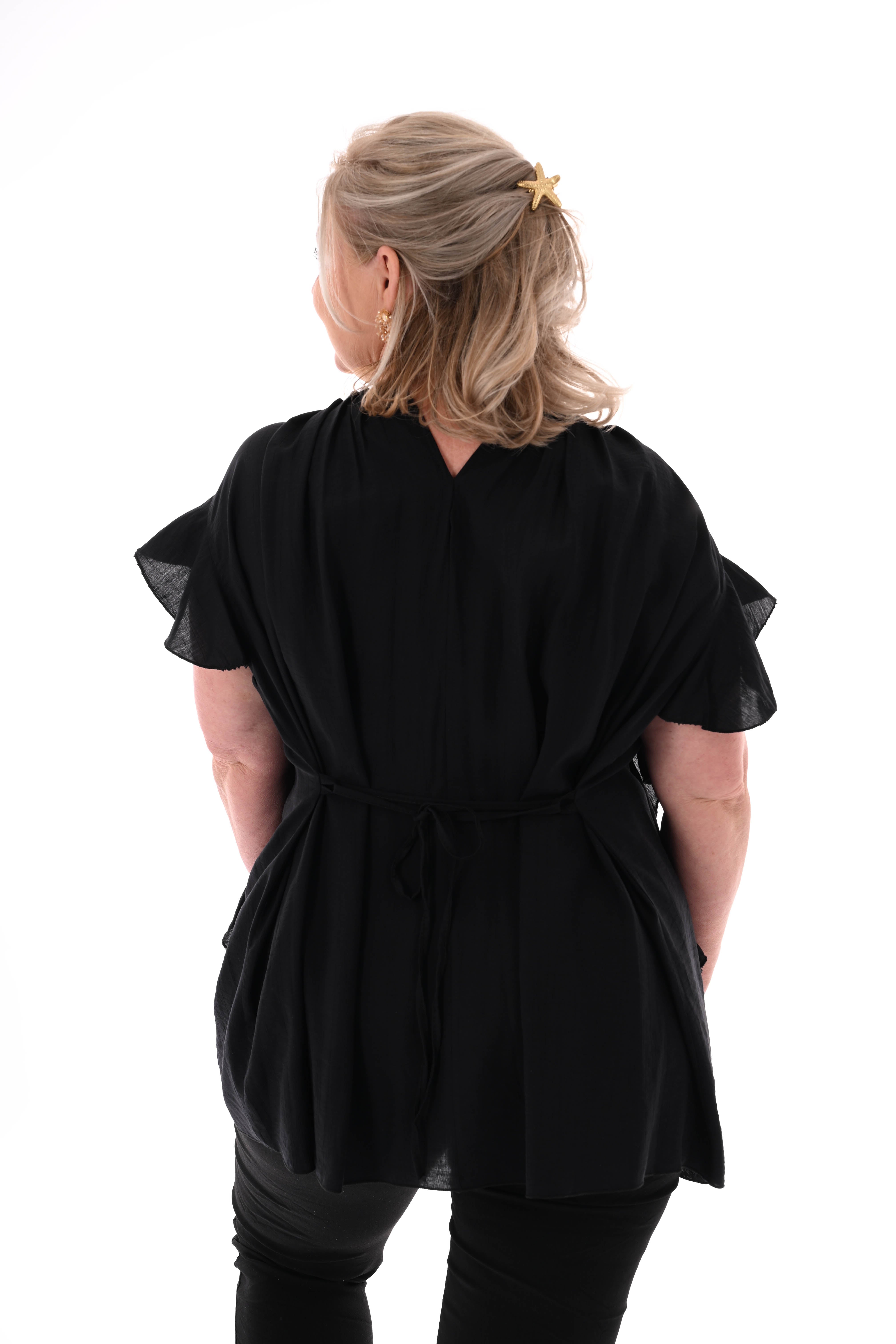 Top ruffles met ceintuur zwart