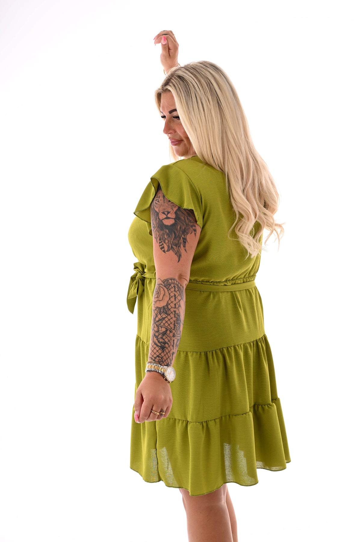 Korte jurk stroken uni lime