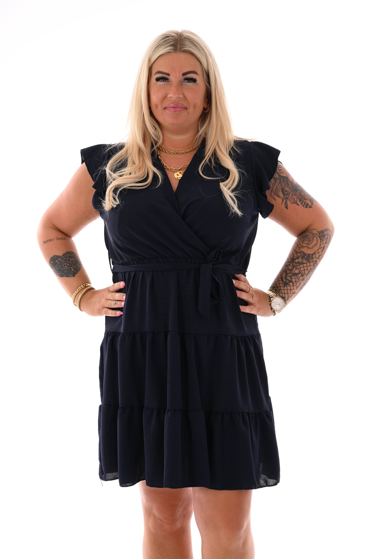 Korte jurk stroken uni marineblauw