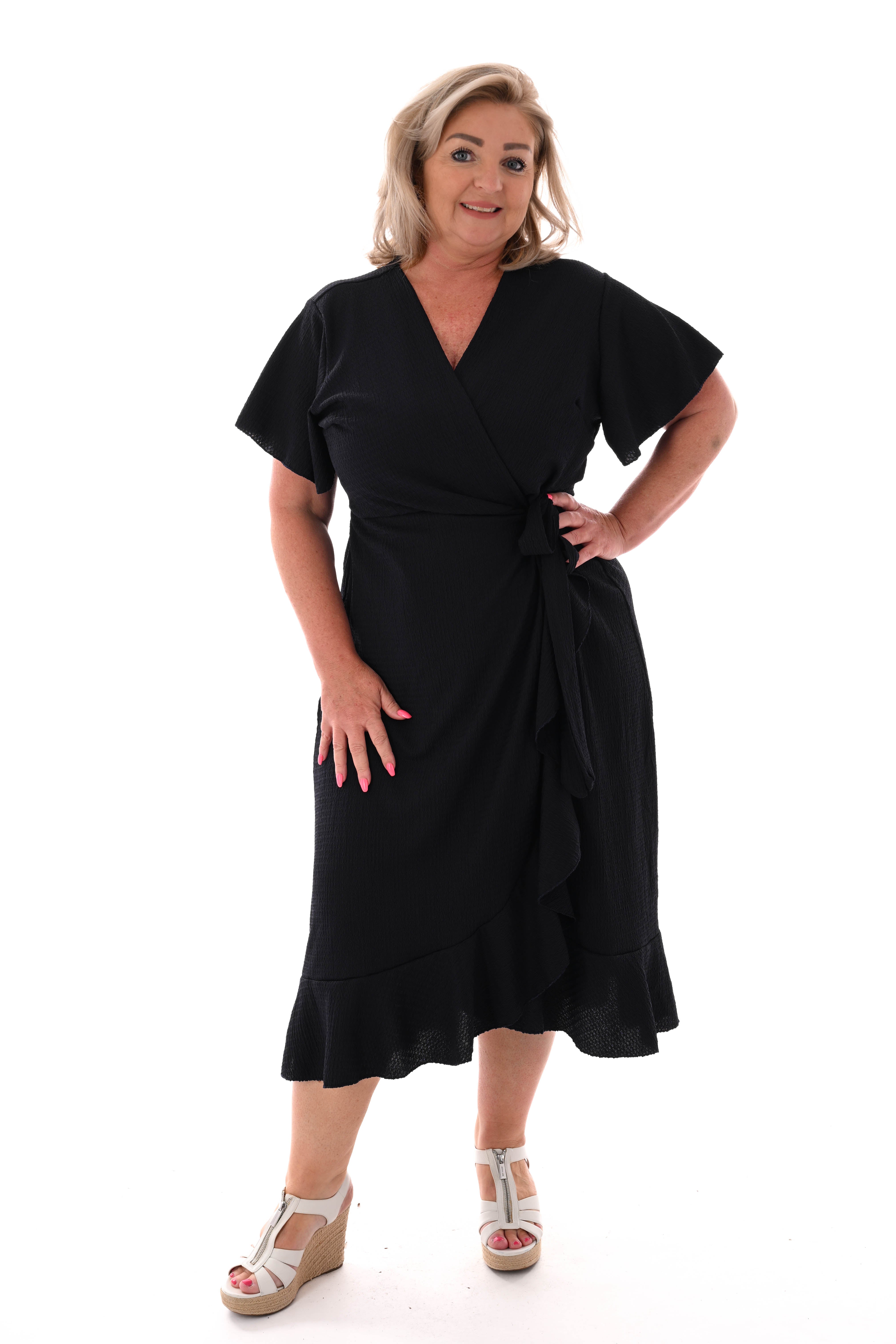 Maxi jurk overslag met roezel marineblauw