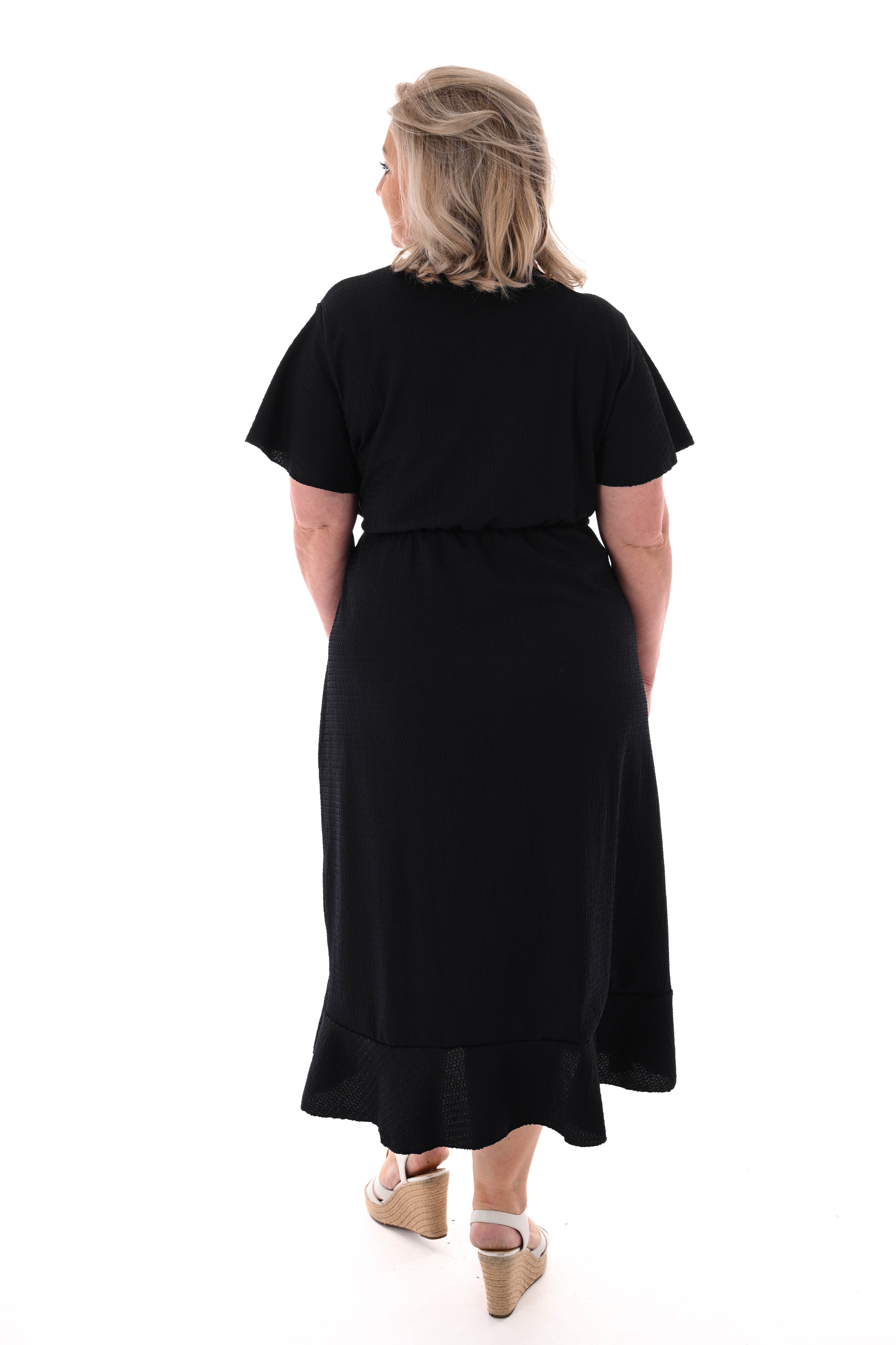 Maxi jurk overslag met roezel marineblauw