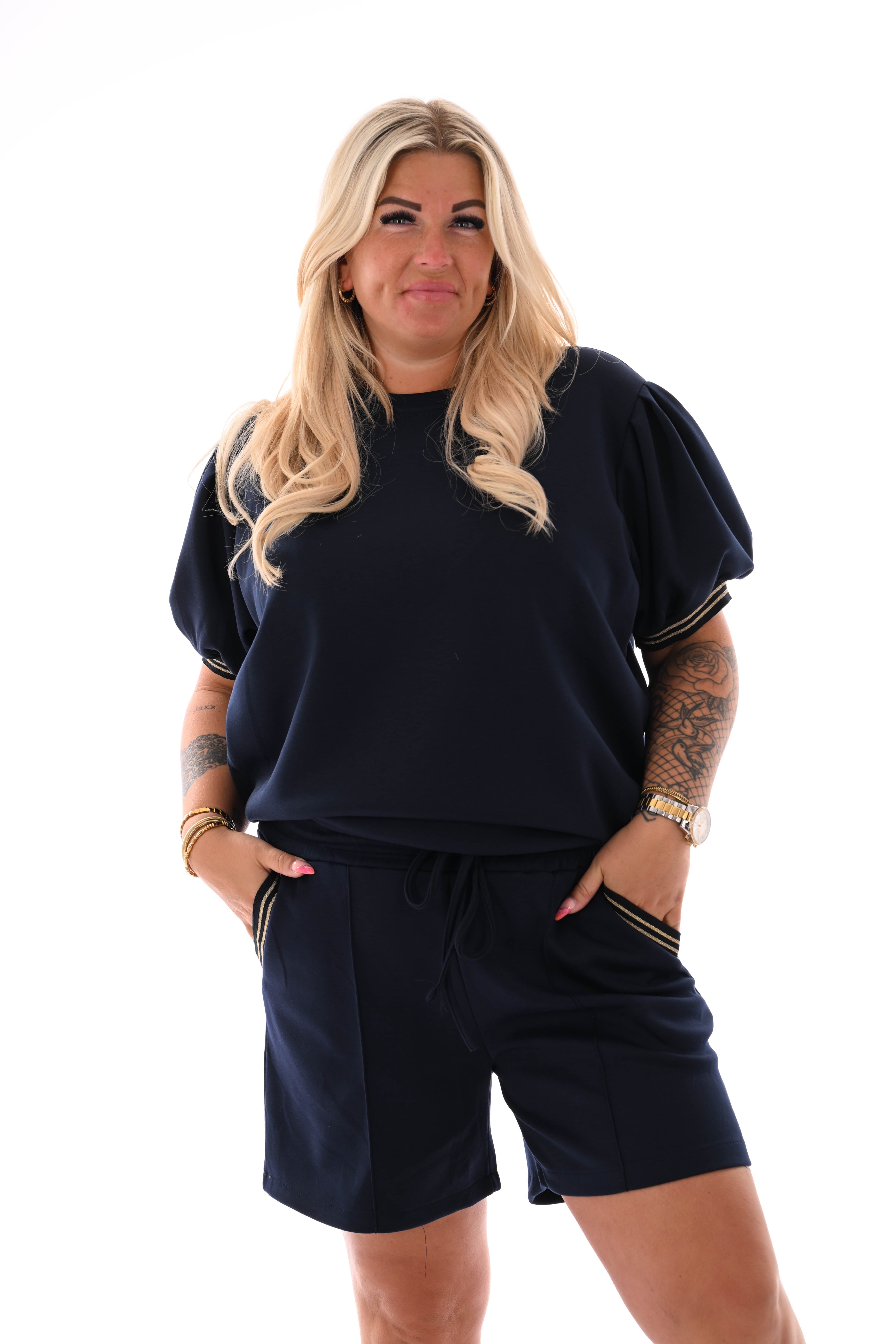Twinset korte pofmouwen uni marineblauw