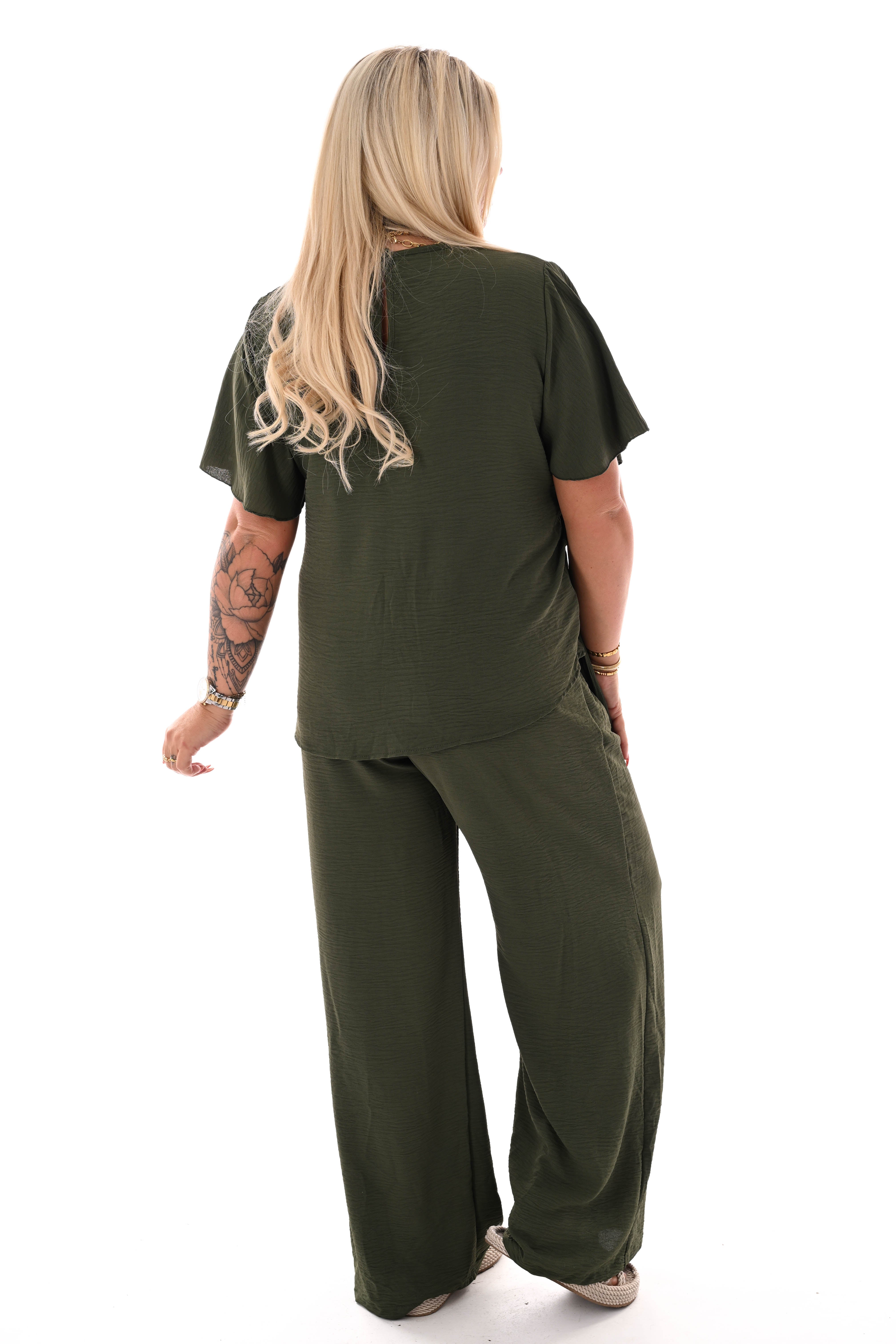 Tweedelig set met knoop detail uni legergroen