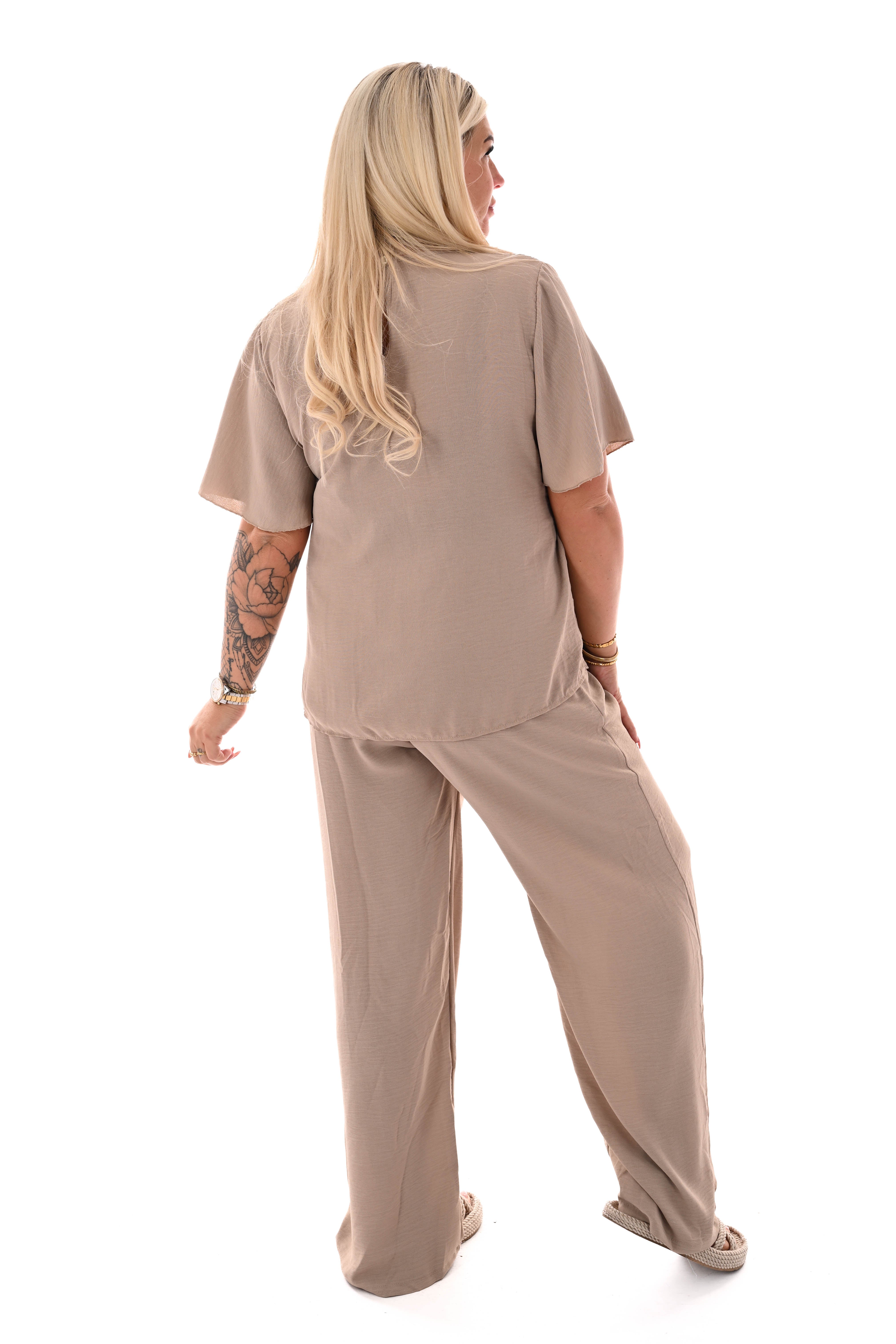 Tweedelig set met knoop detail uni taupe