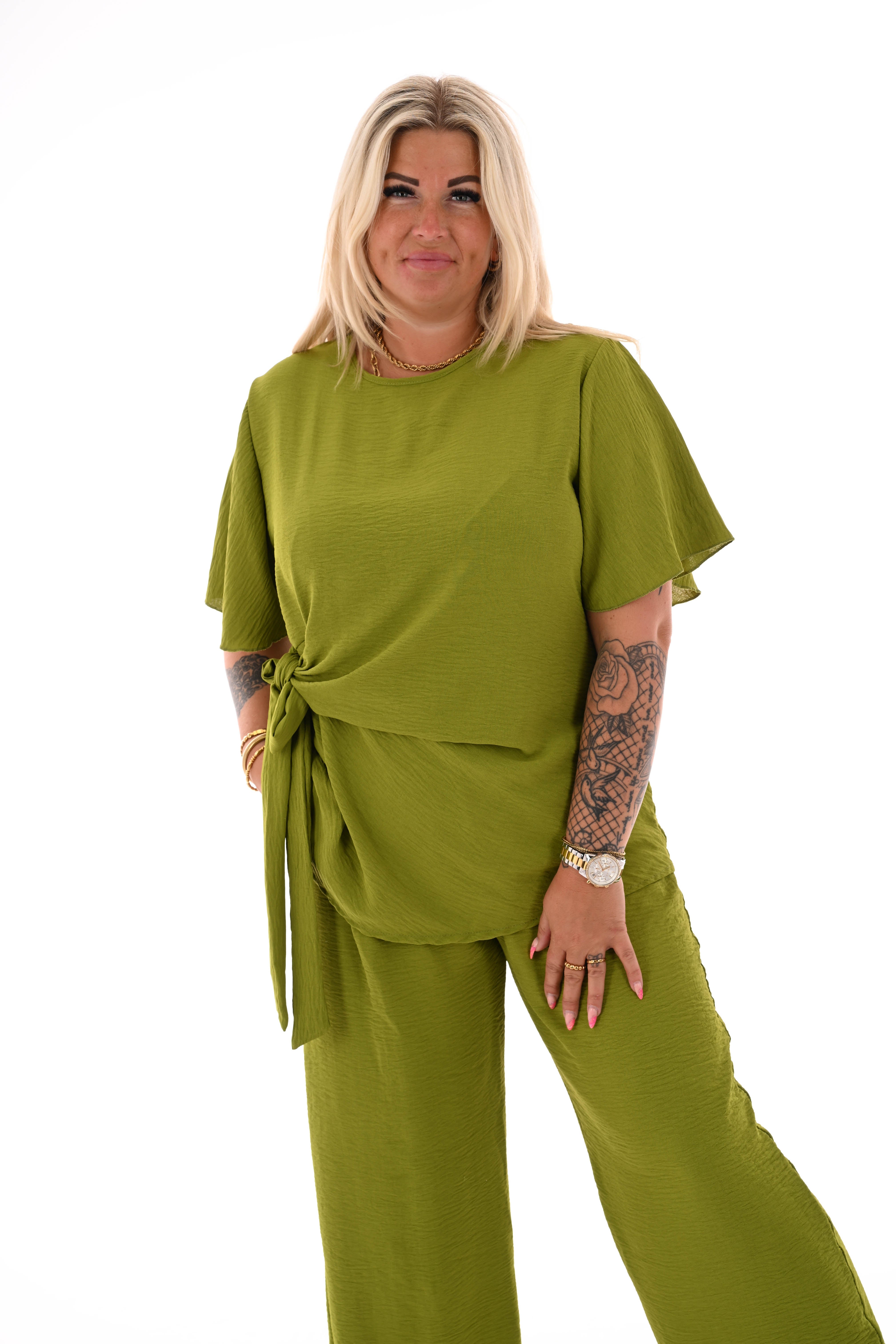 Tweedelig set met knoop detail uni lime