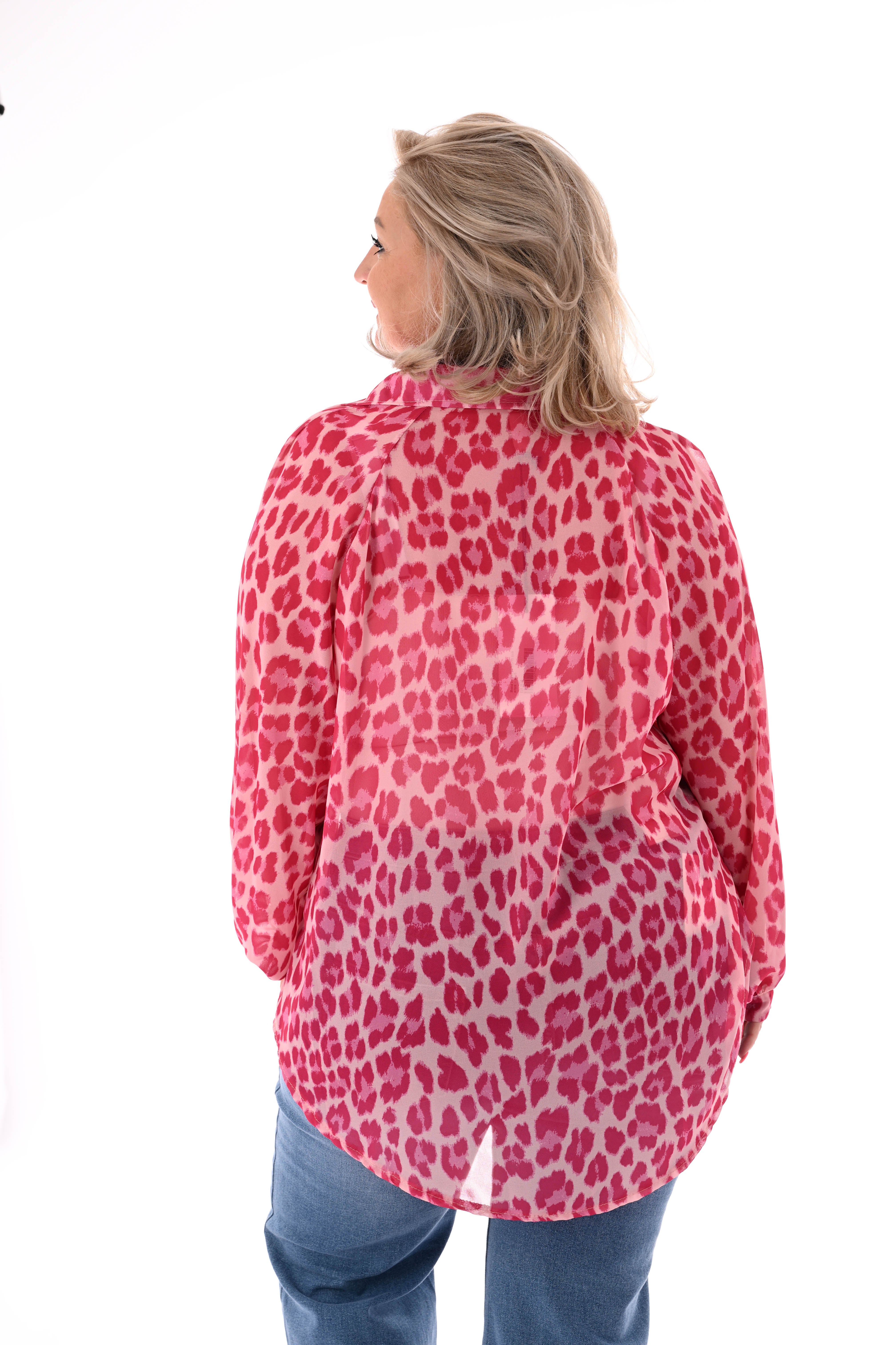 Blouse v-hals panterprint donkerroze