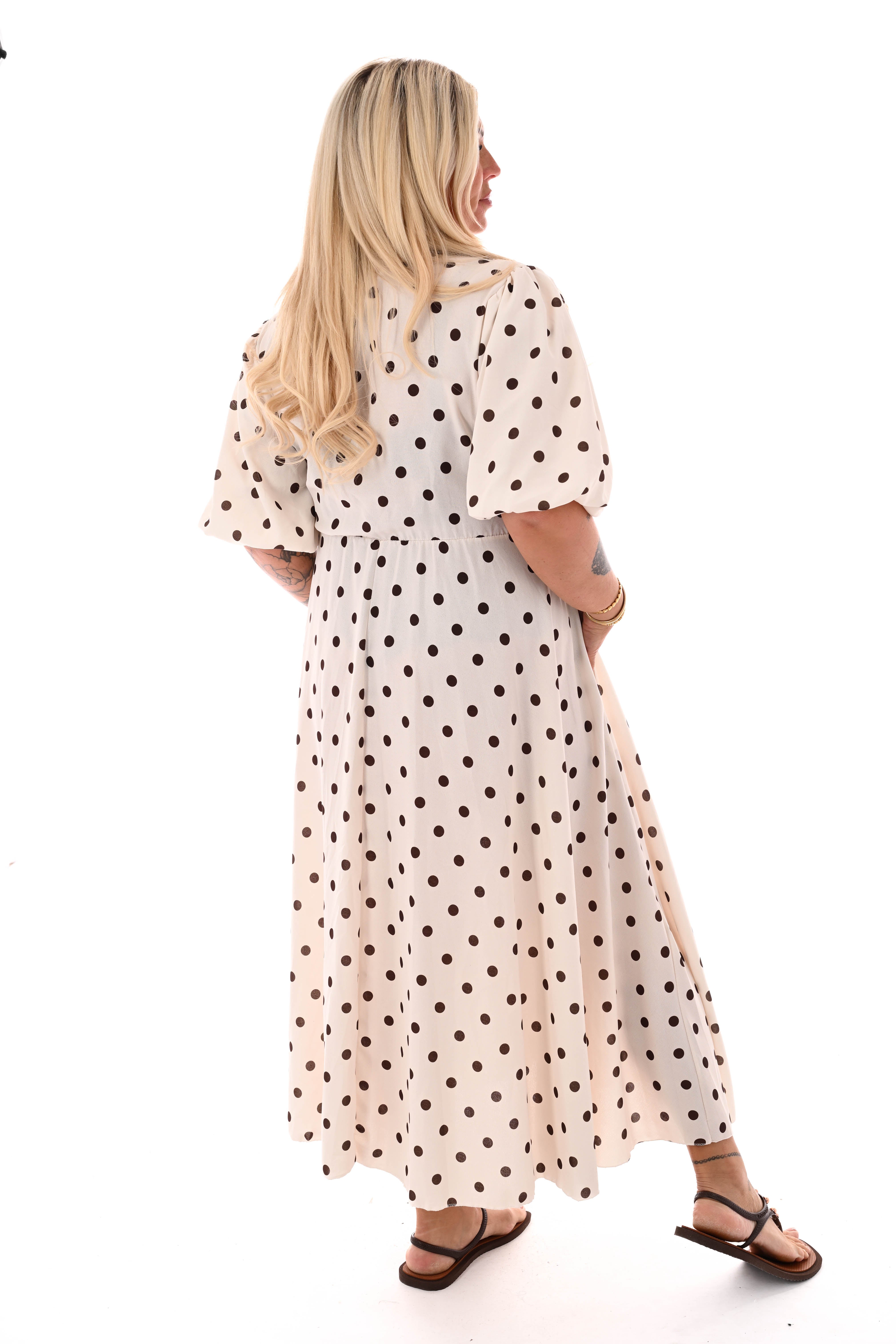 Maxi jurk overslag dots creme