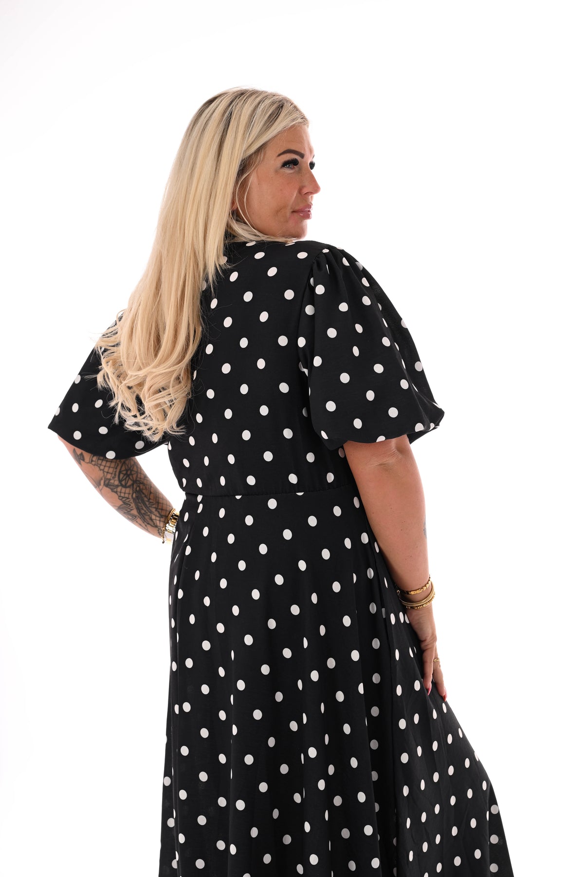 Maxi jurk overslag dots zwart