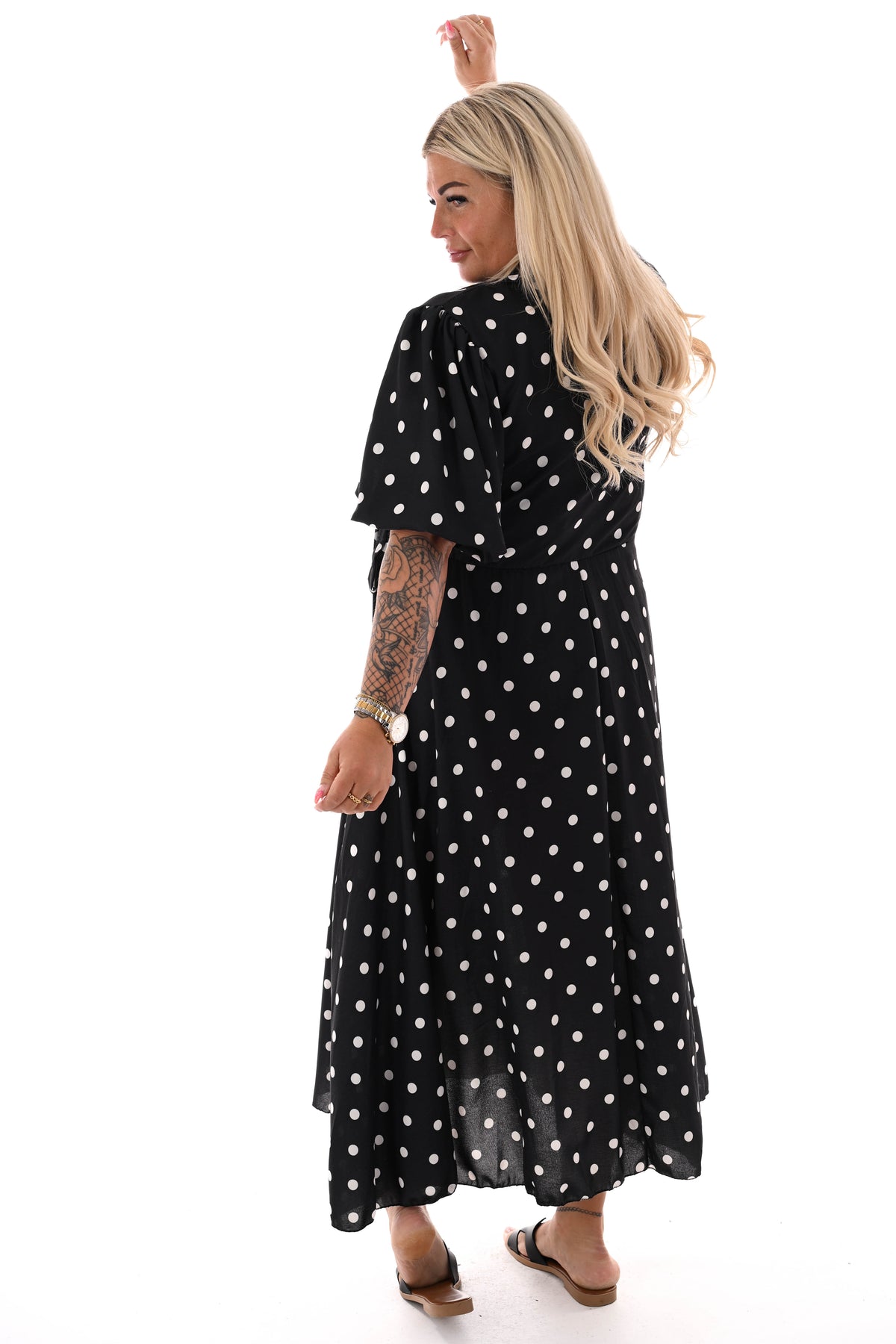 Maxi jurk overslag dots zwart