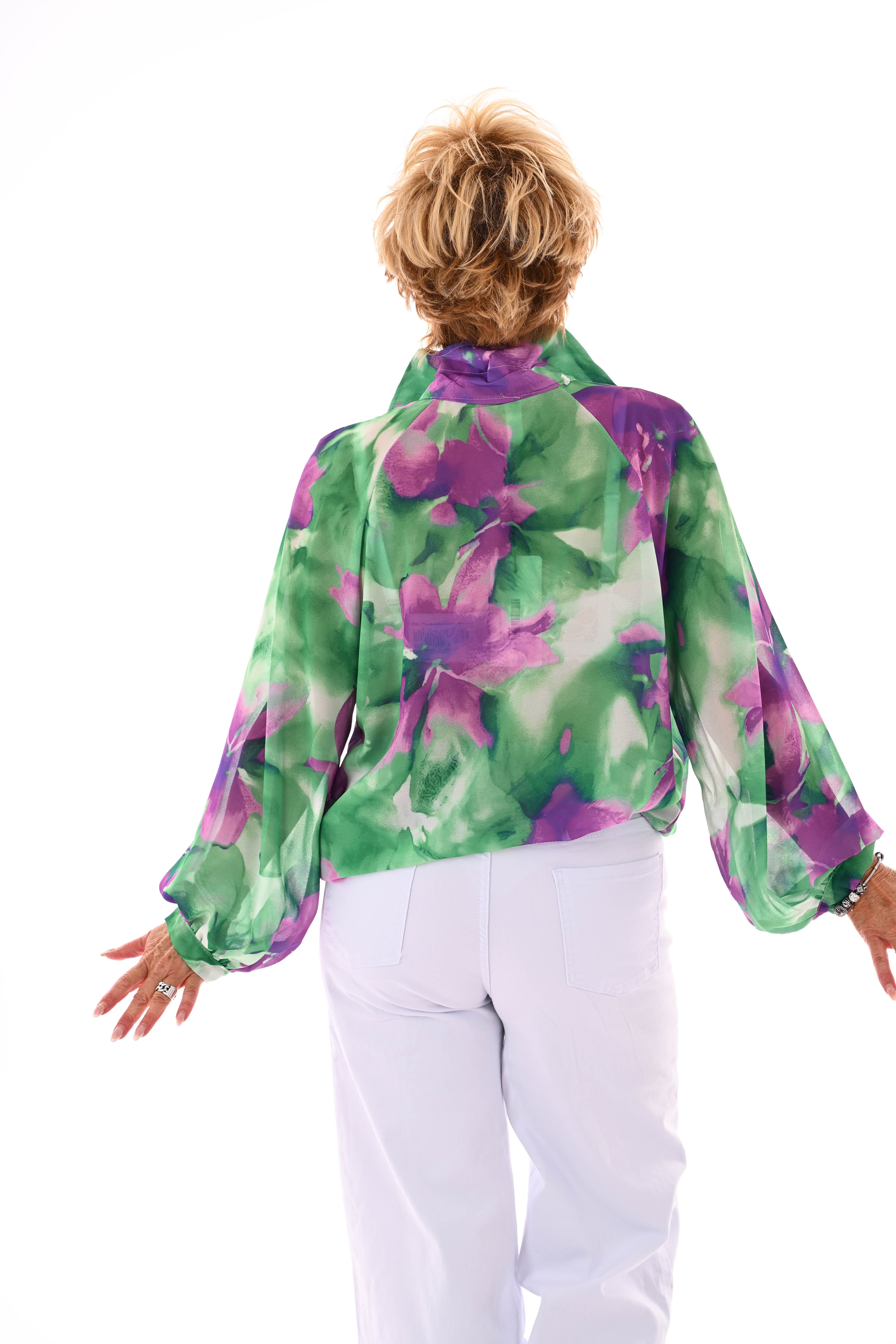 Blouse v-hals bloemen groen