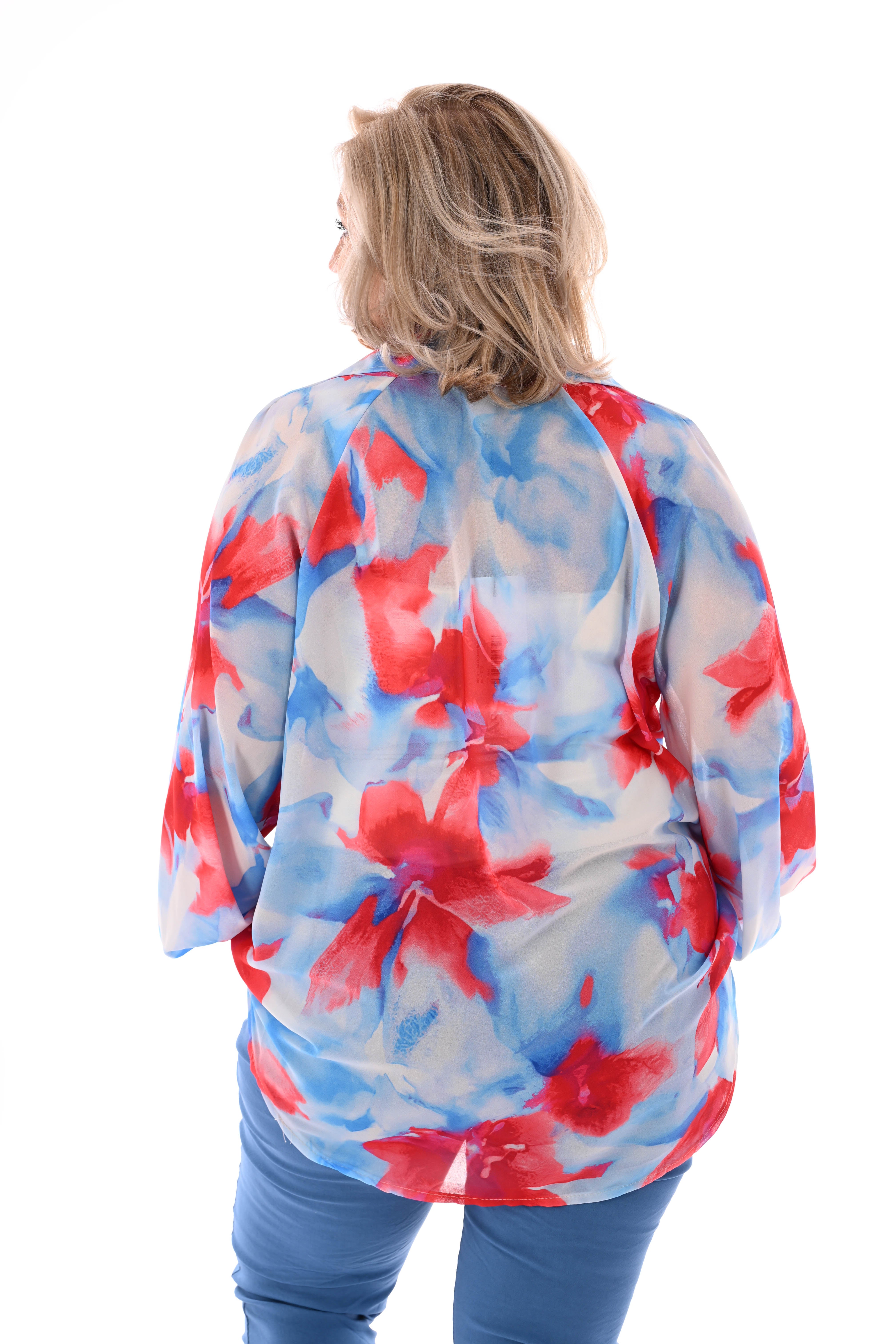 Blouse v-hals bloemen lichtblauw