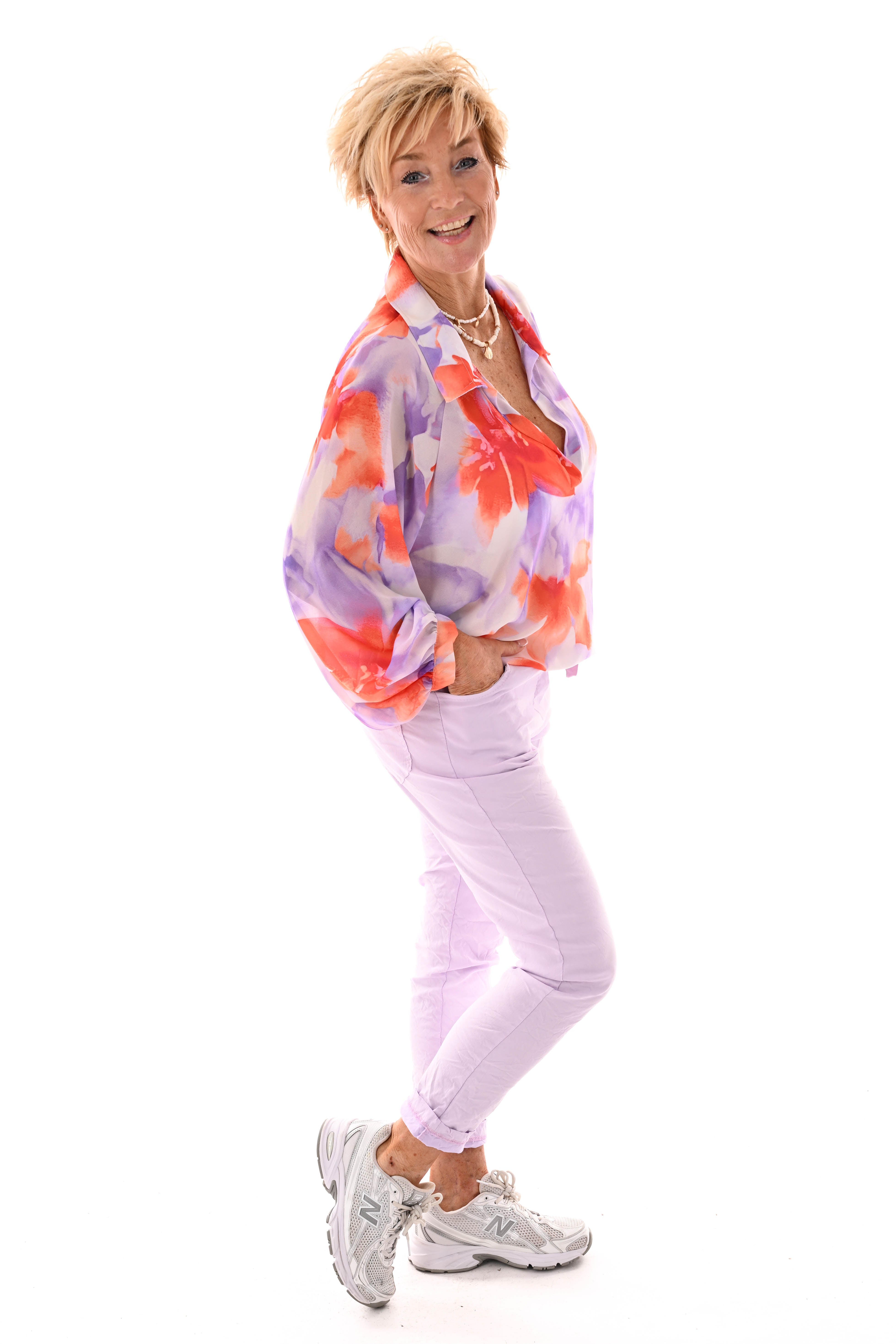 Blouse v-hals bloemen lila
