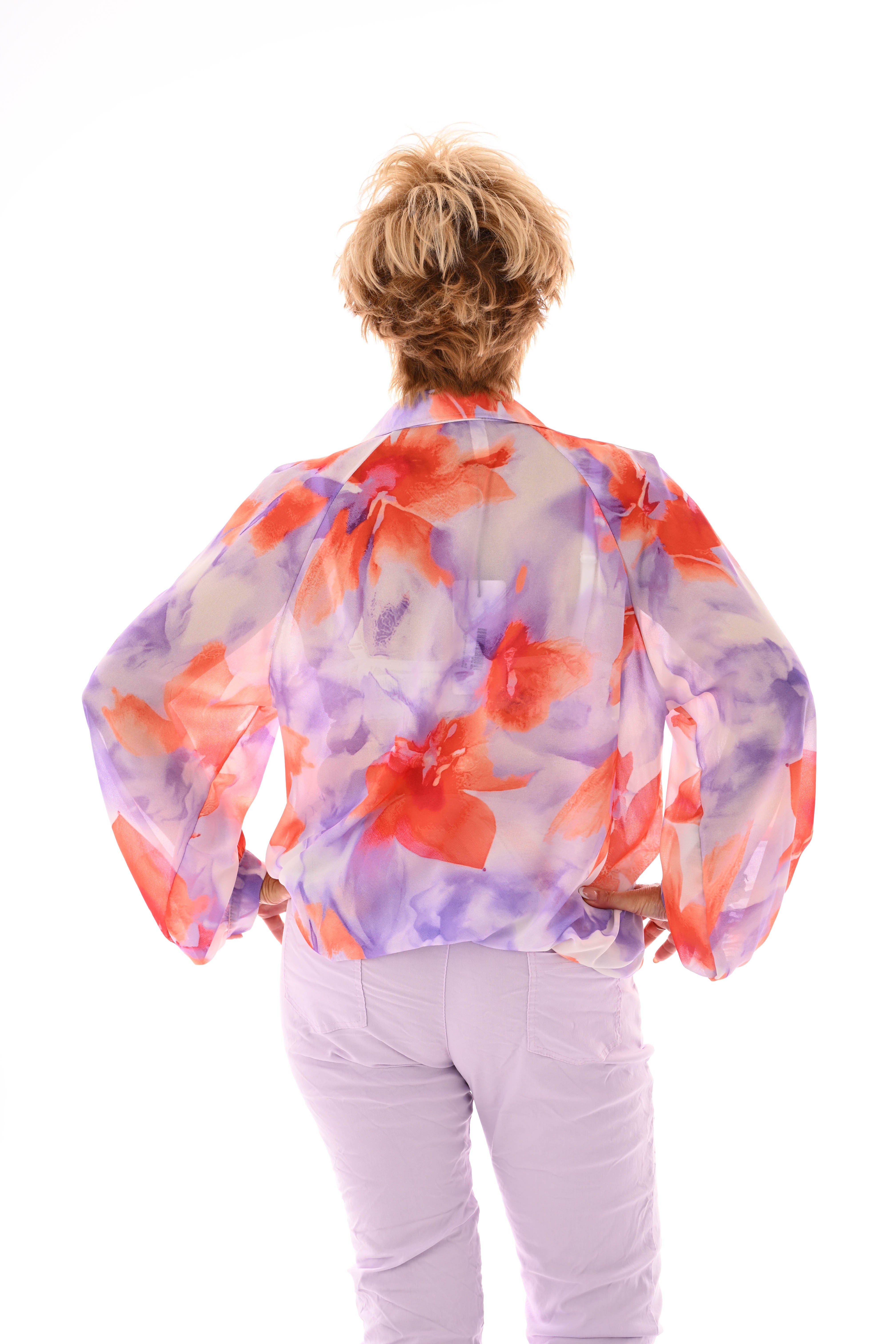 Blouse v-hals bloemen lila