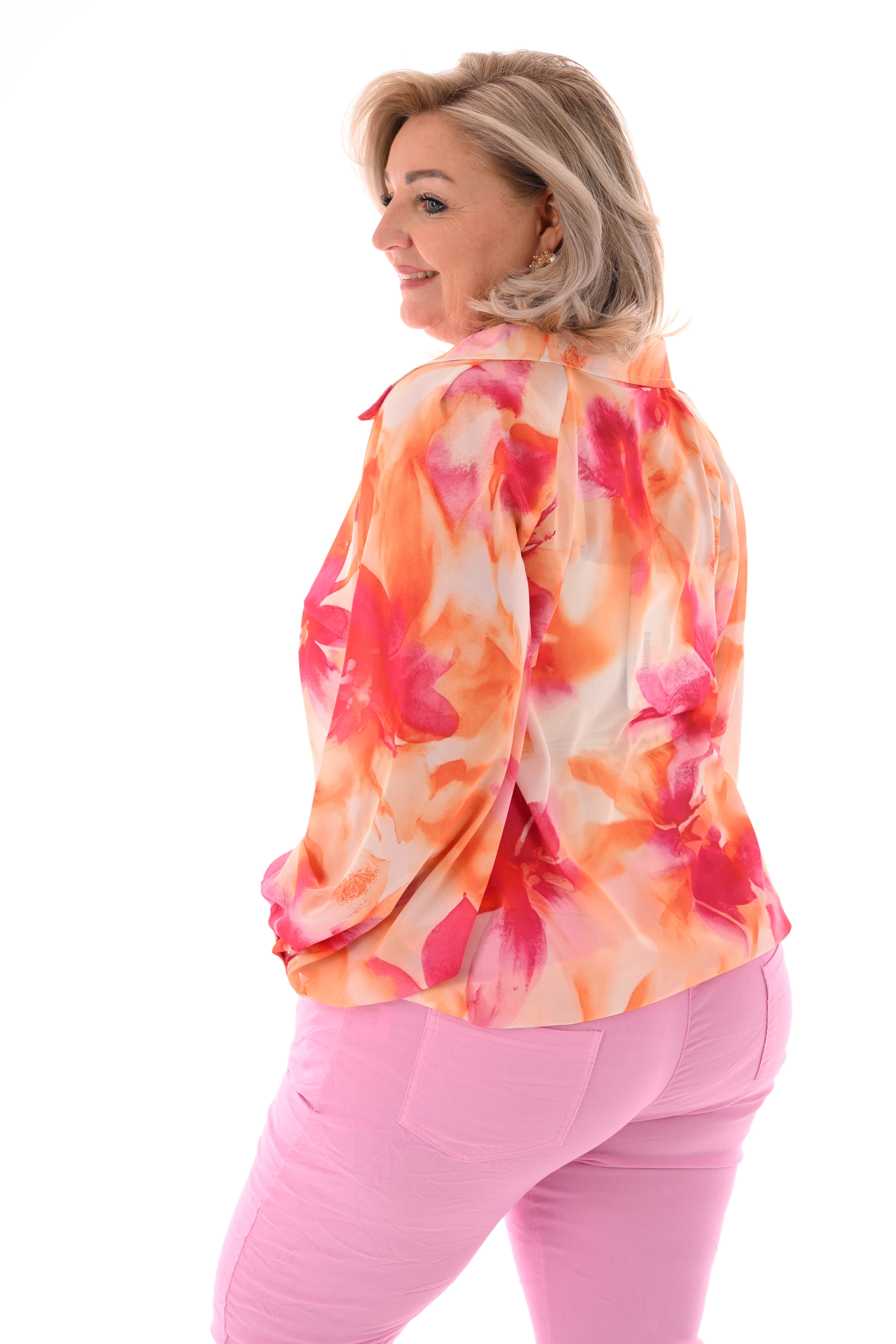 Blouse v-hals bloemen oranje