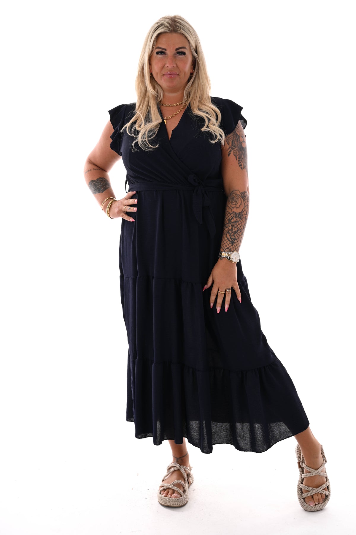 Maxi jurk stroken uni marineblauw