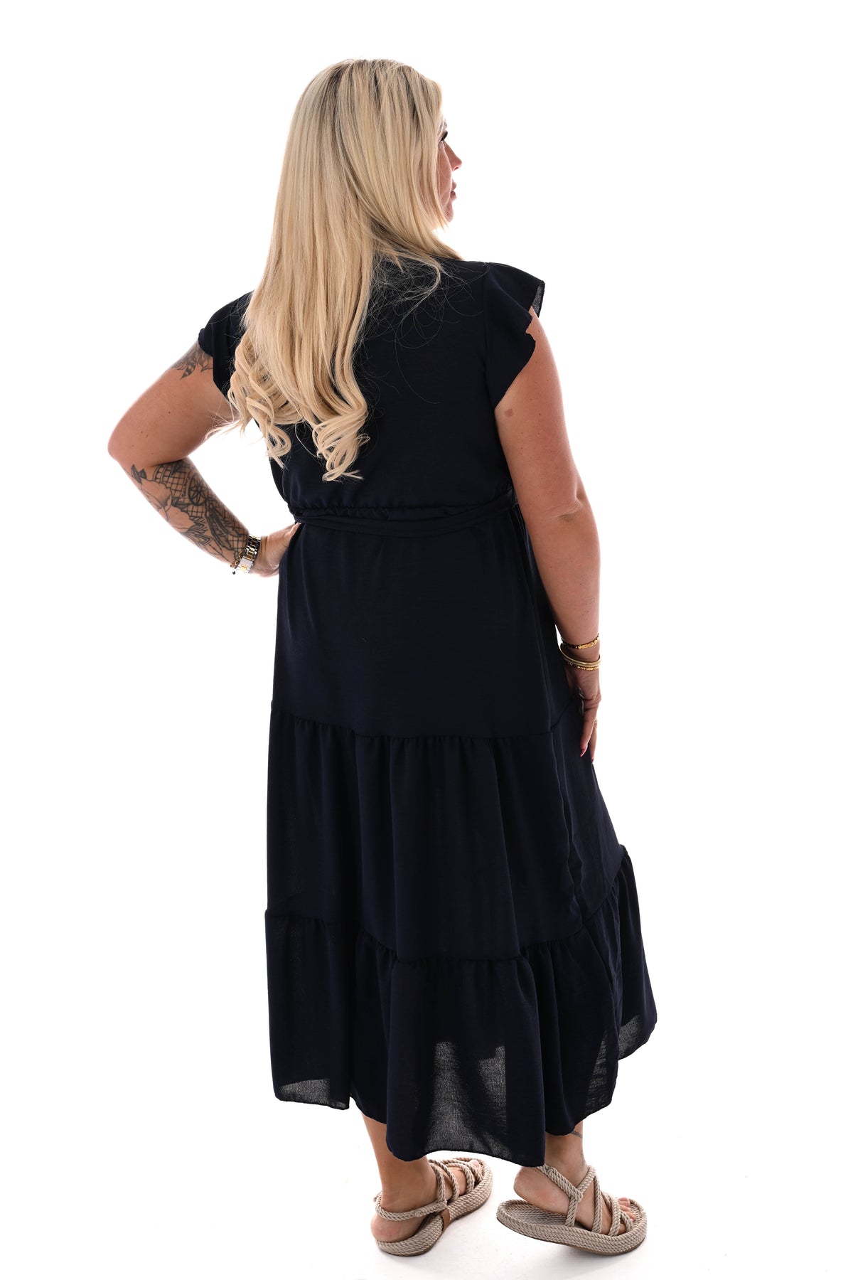 Maxi jurk stroken uni marineblauw
