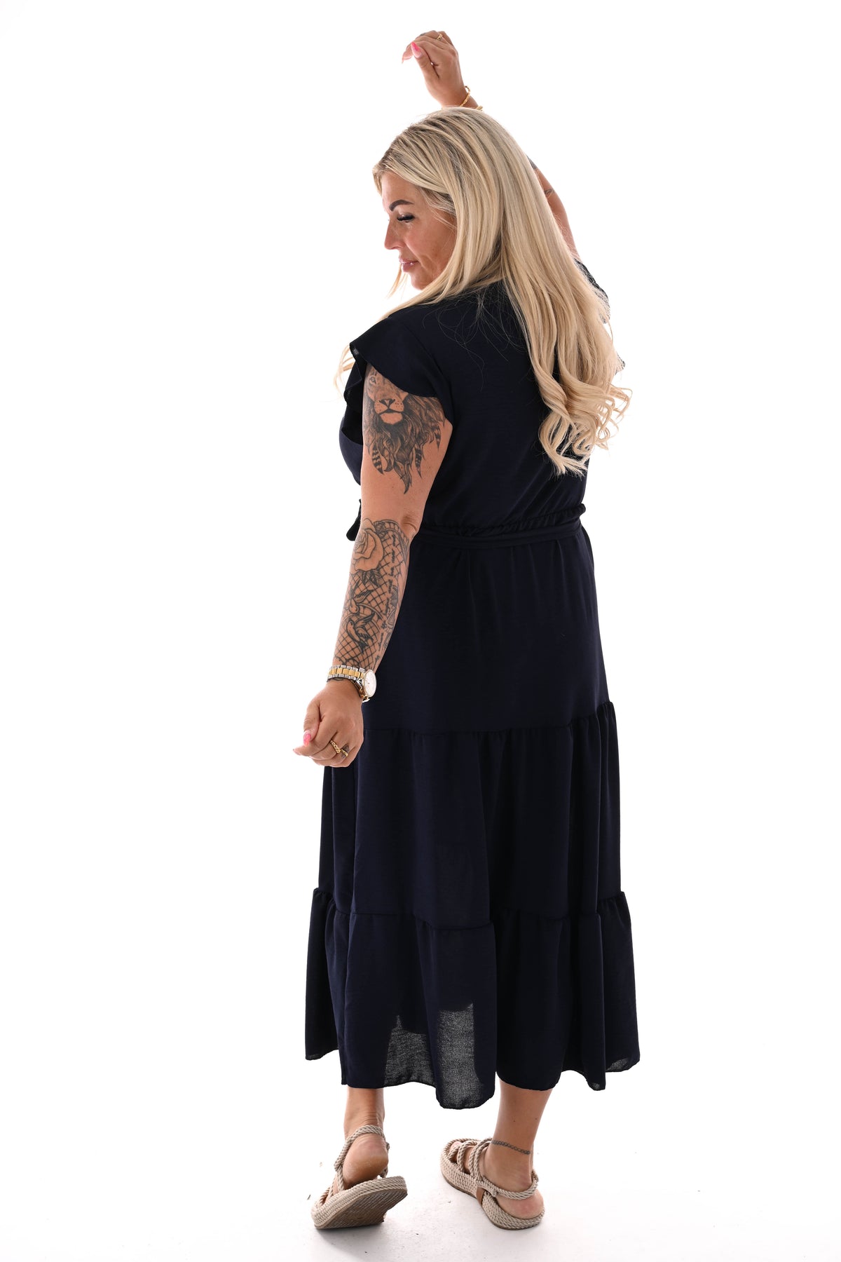 Maxi jurk stroken uni marineblauw