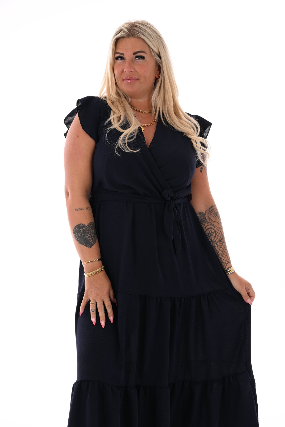 Maxi jurk stroken uni marineblauw