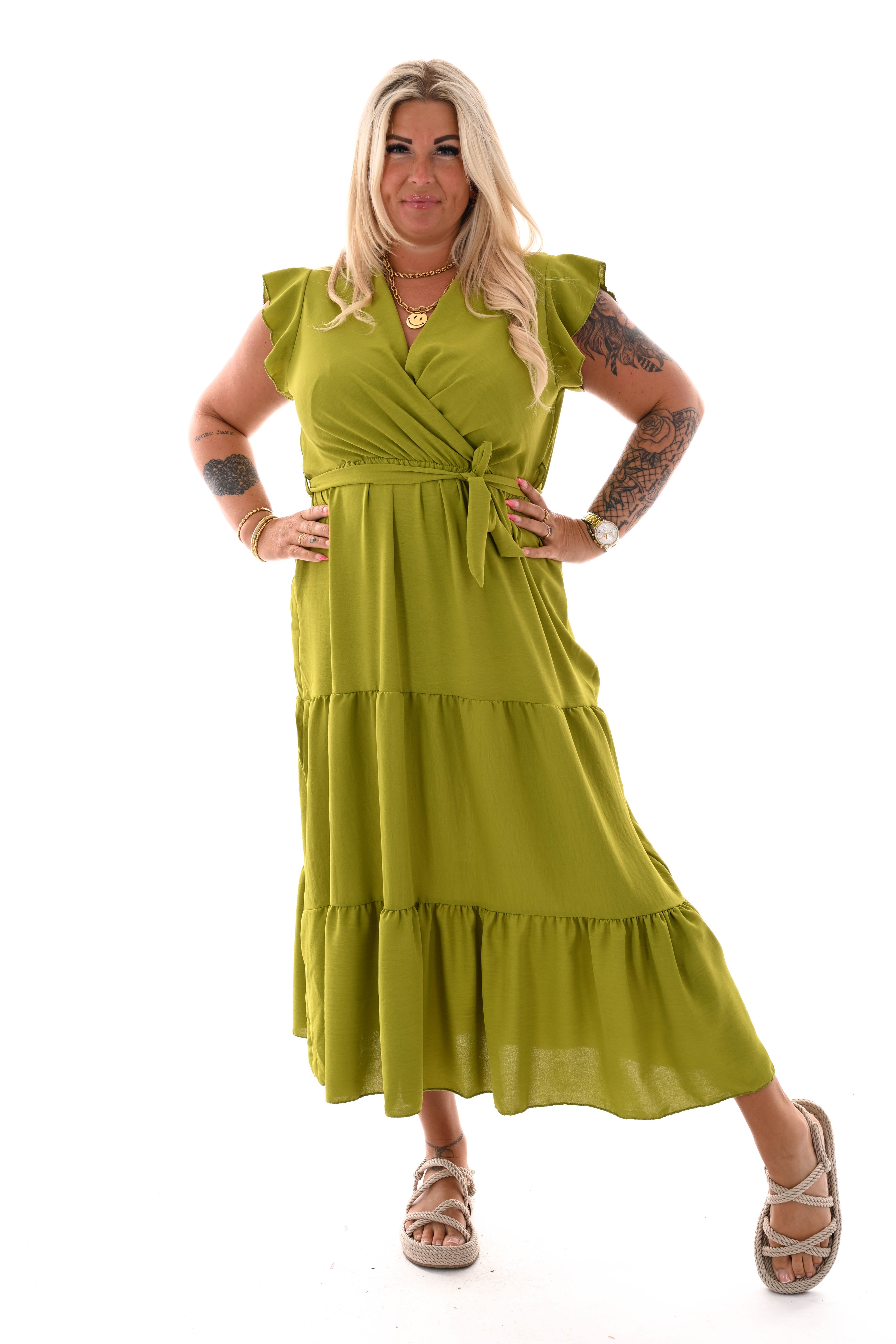 Maxi jurk stroken uni lime