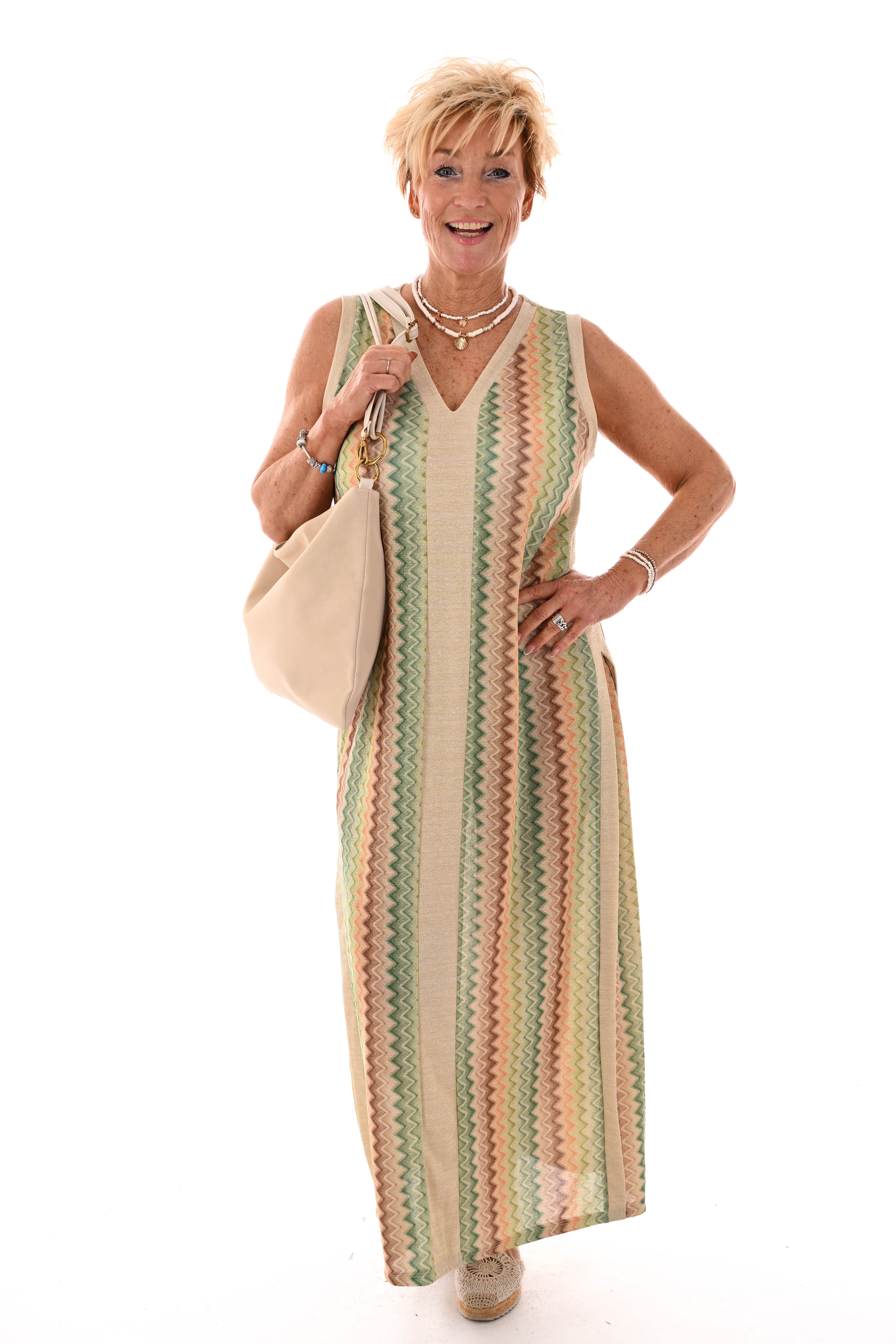 Jurk lurex zigzag lichtgroen