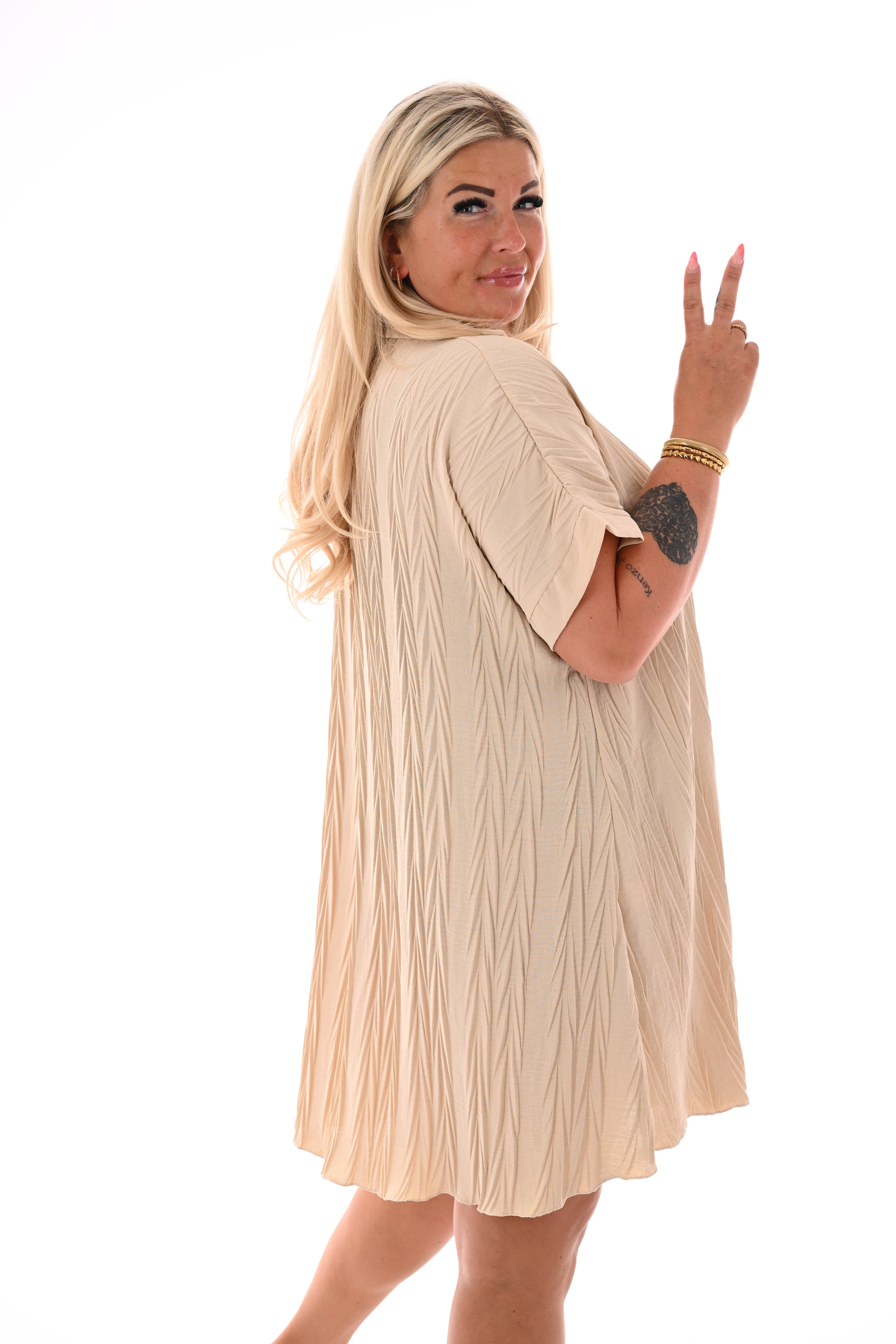 Tuniek v-hals en kraag structuur beige