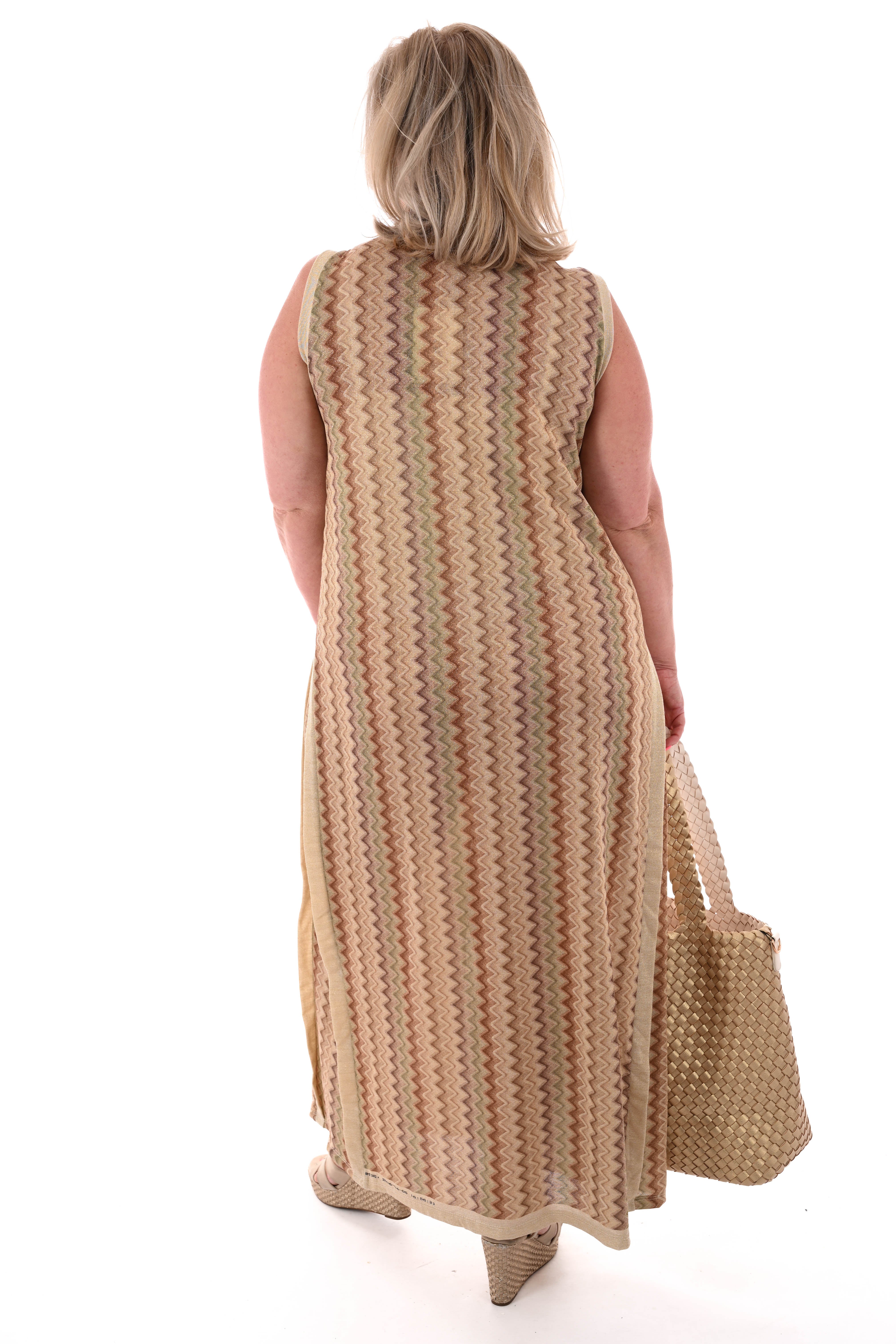Jurk lurex zigzag bruin