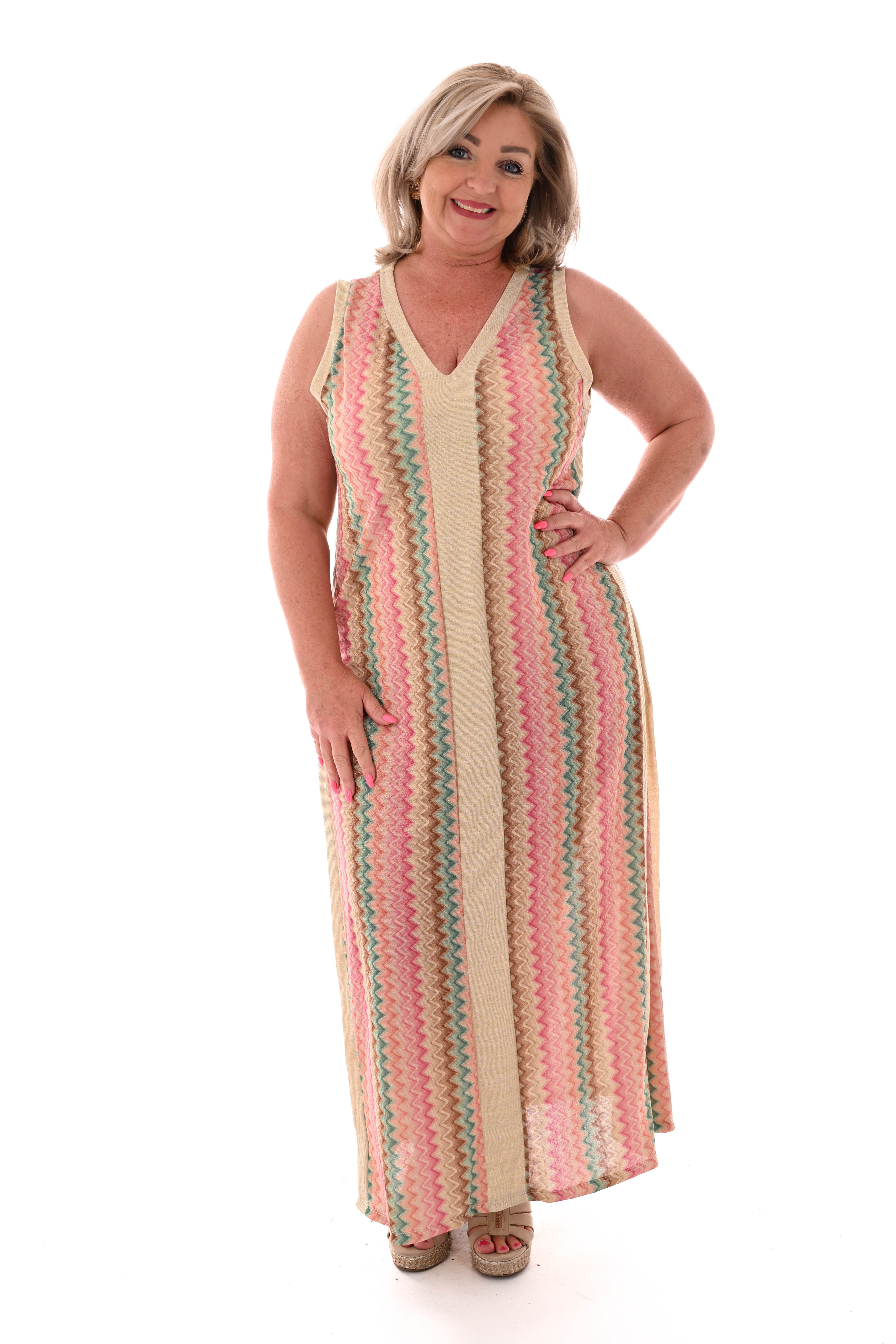 Jurk lurex zigzag roze