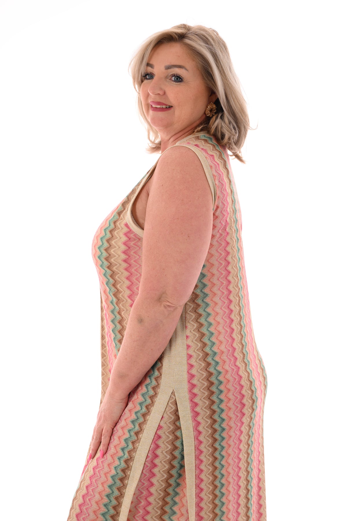 Jurk lurex zigzag roze