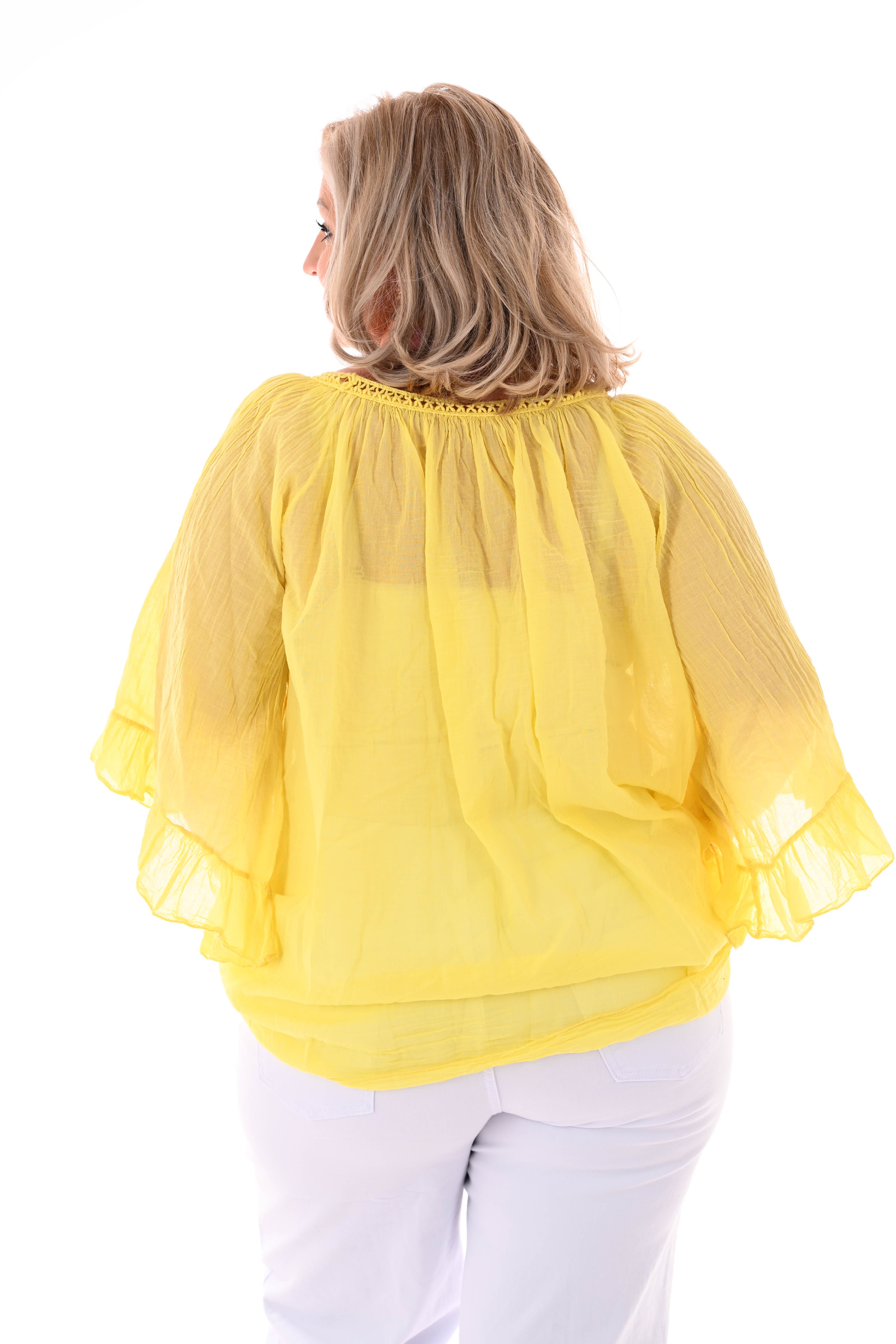 Ibiza blouse met kwastjes geel