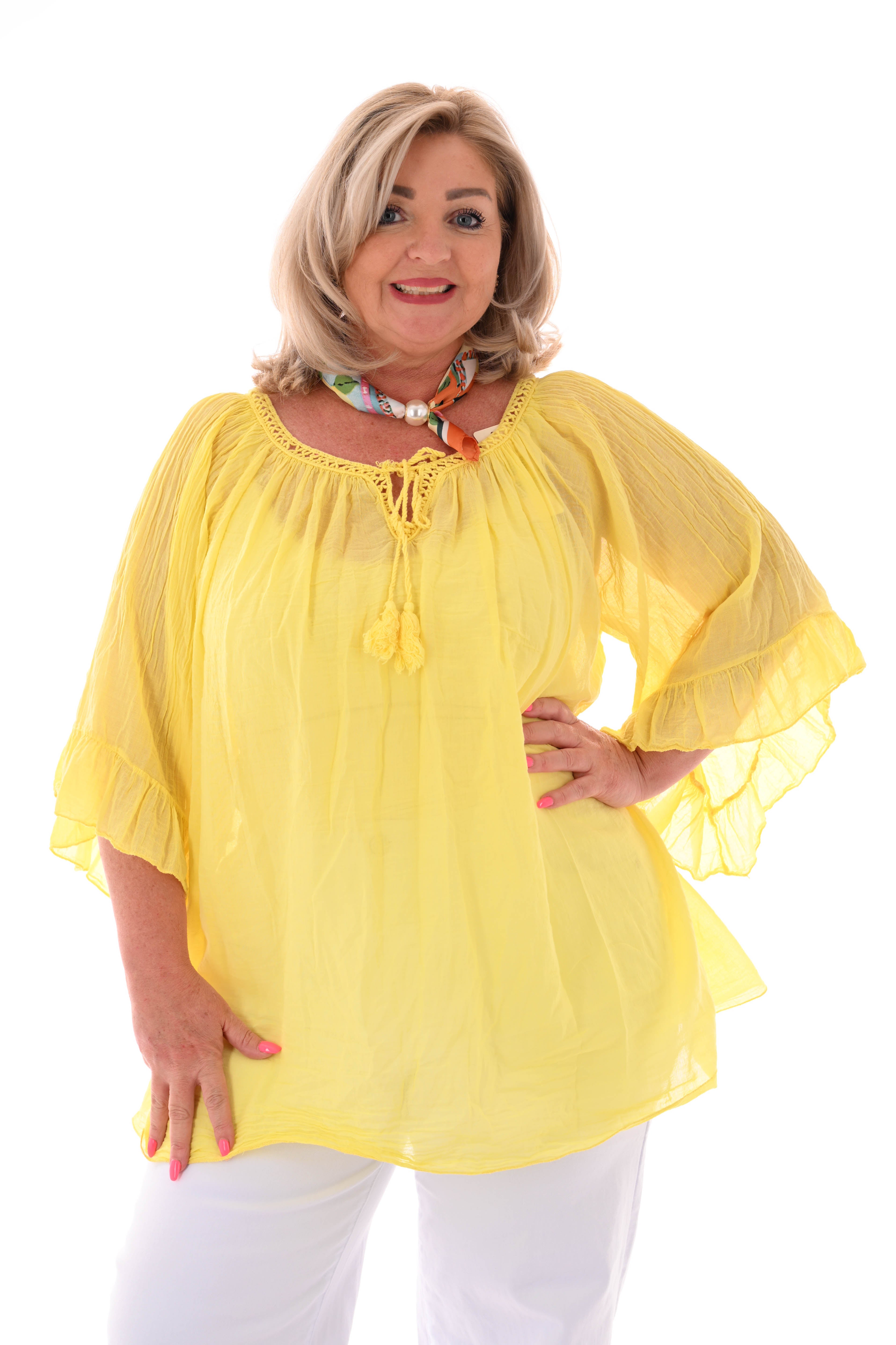 Ibiza blouse met kwastjes geel