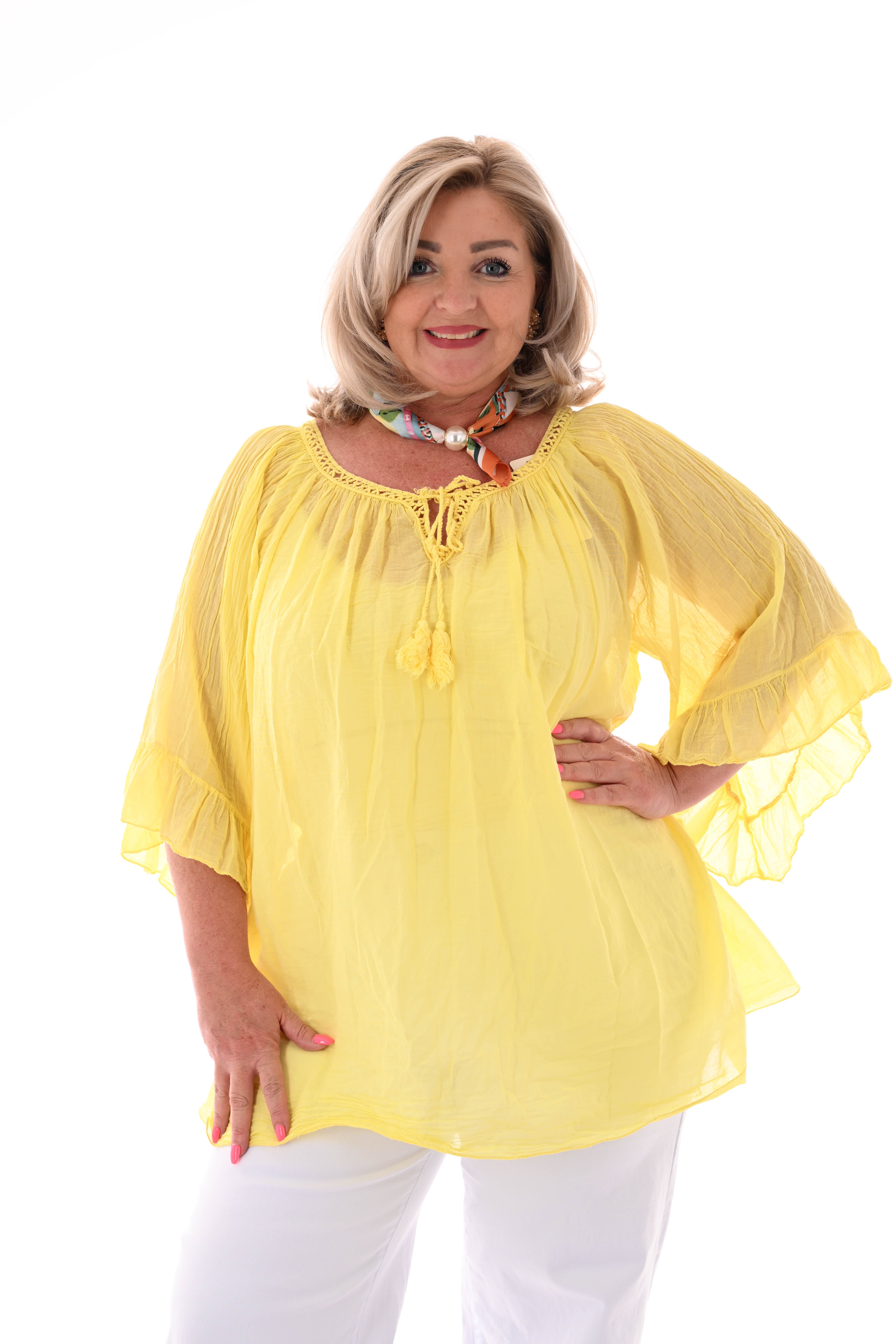 Ibiza blouse met kwastjes geel