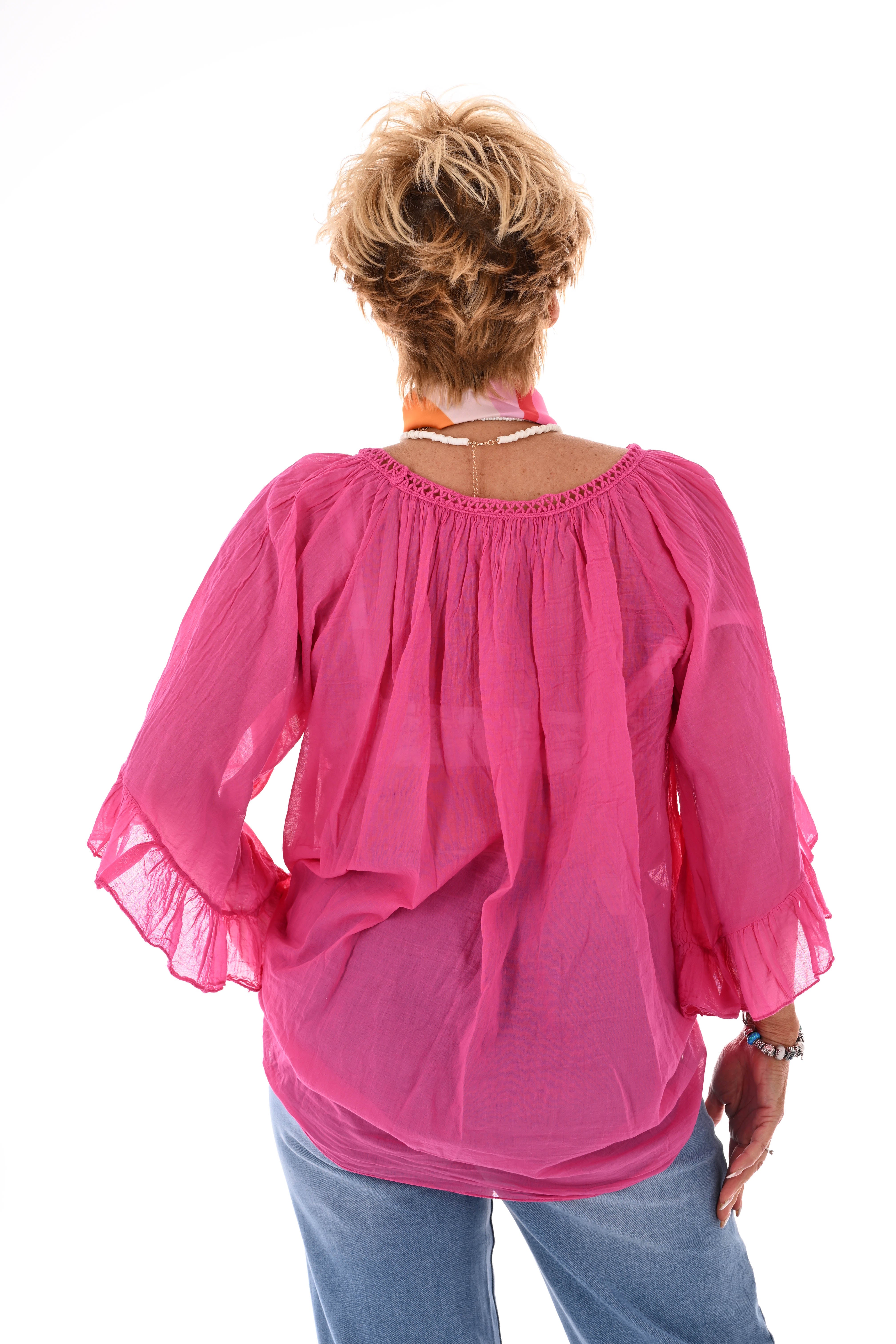 Ibiza blouse met kwastjes fuchsia