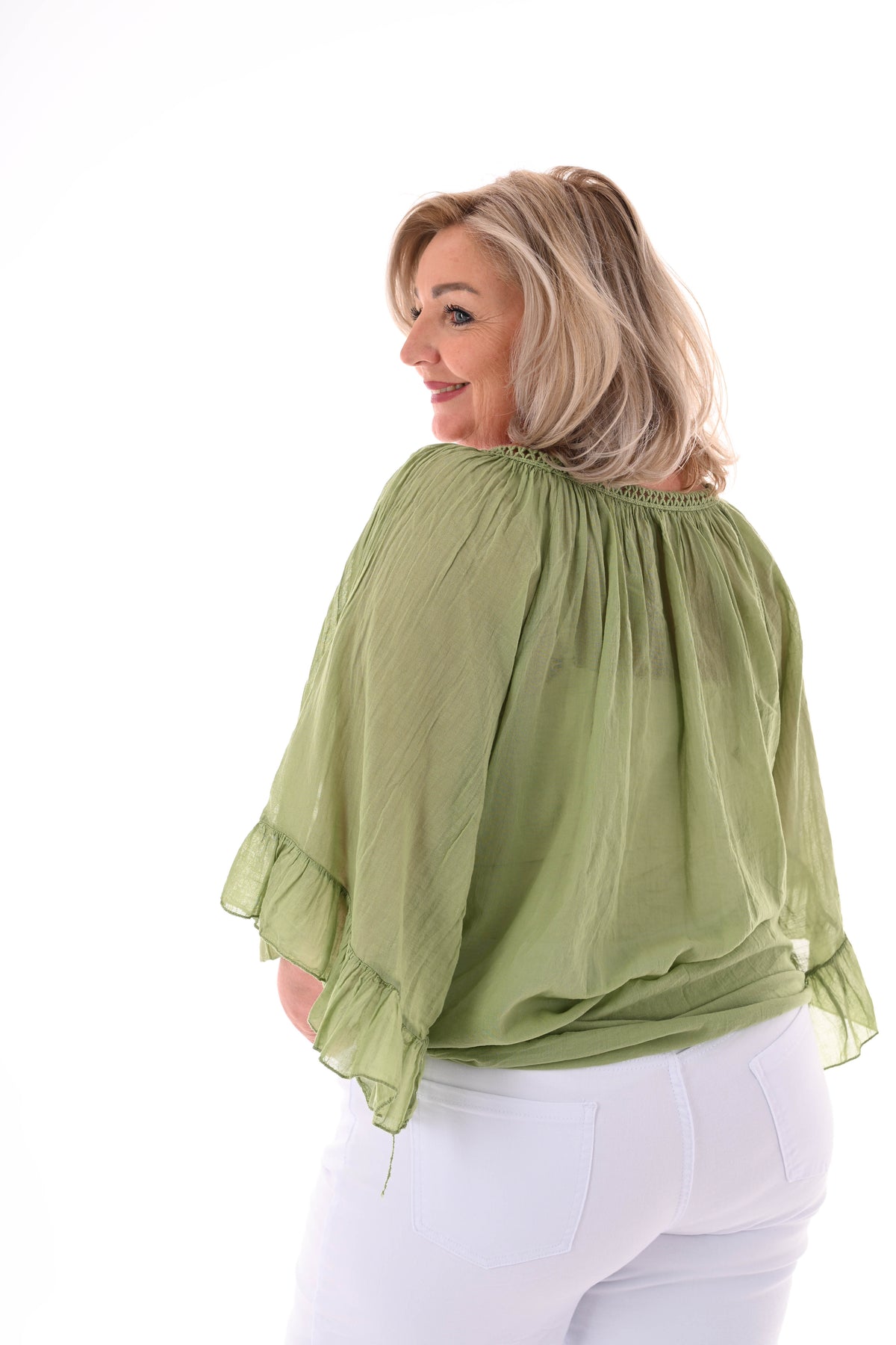 Ibiza blouse met kwastjes pistache