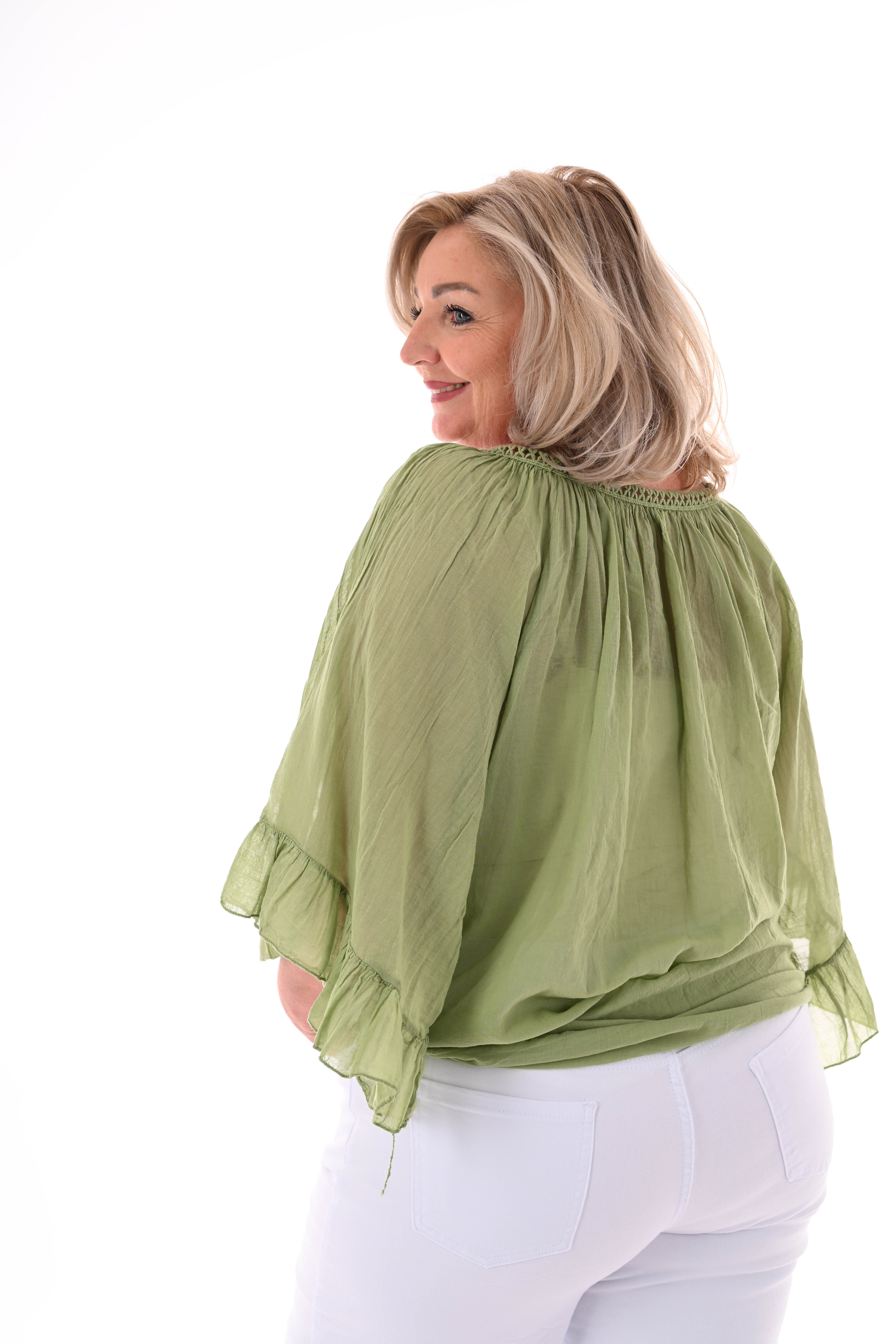 Ibiza blouse met kwastjes pistache