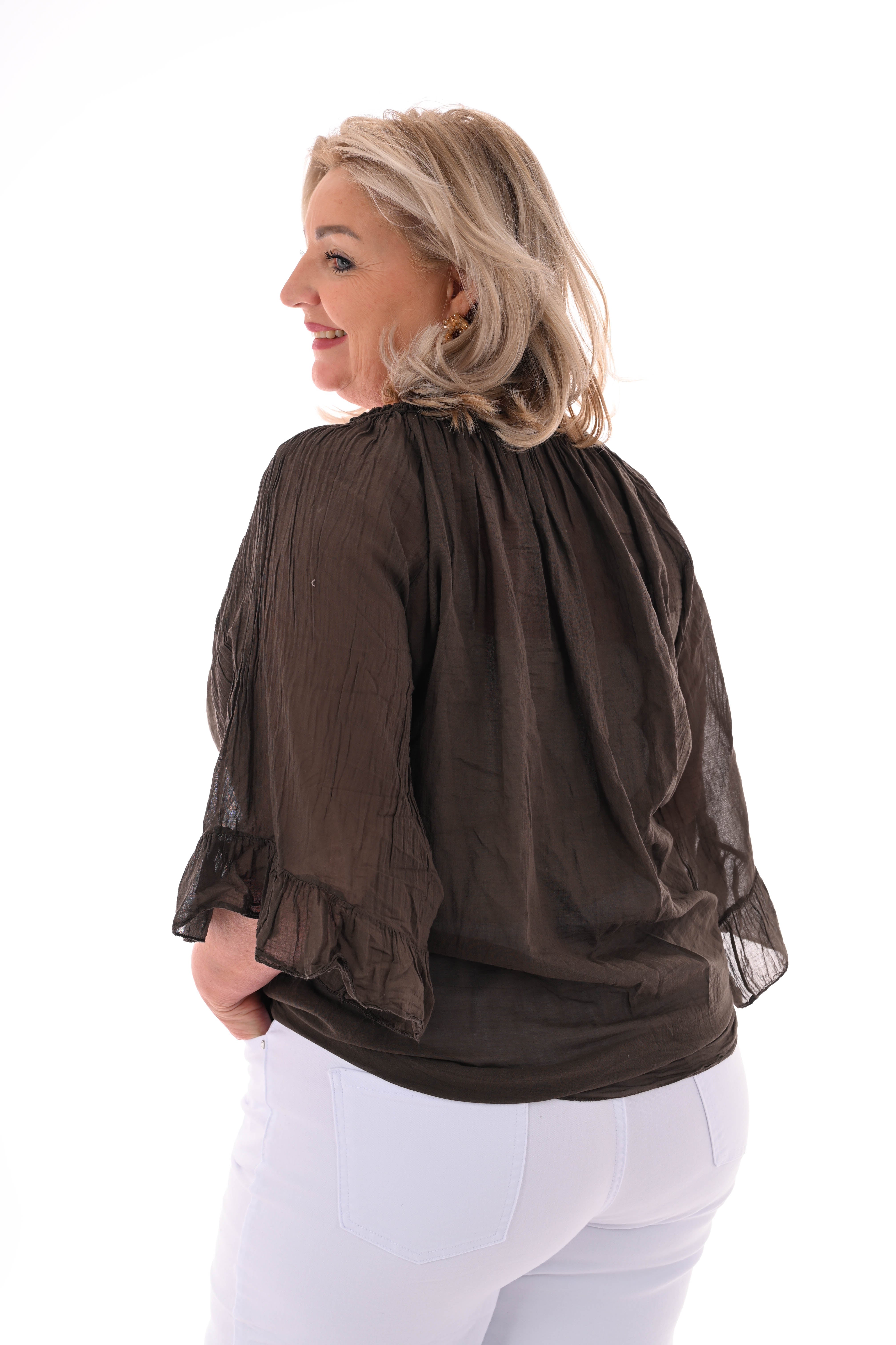 Ibiza blouse met kwastjes donkerbruin