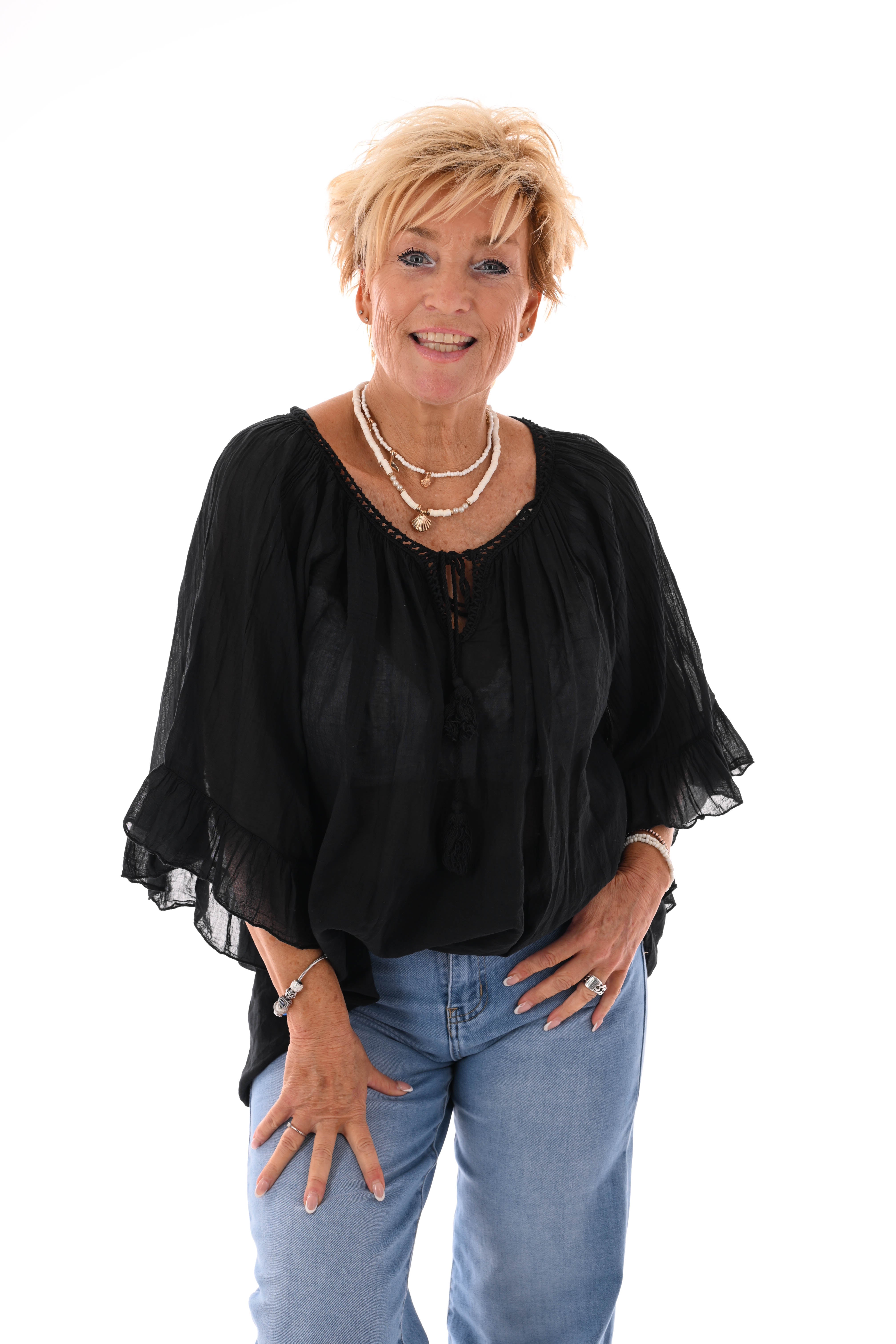 Ibiza blouse met kwastjes zwart