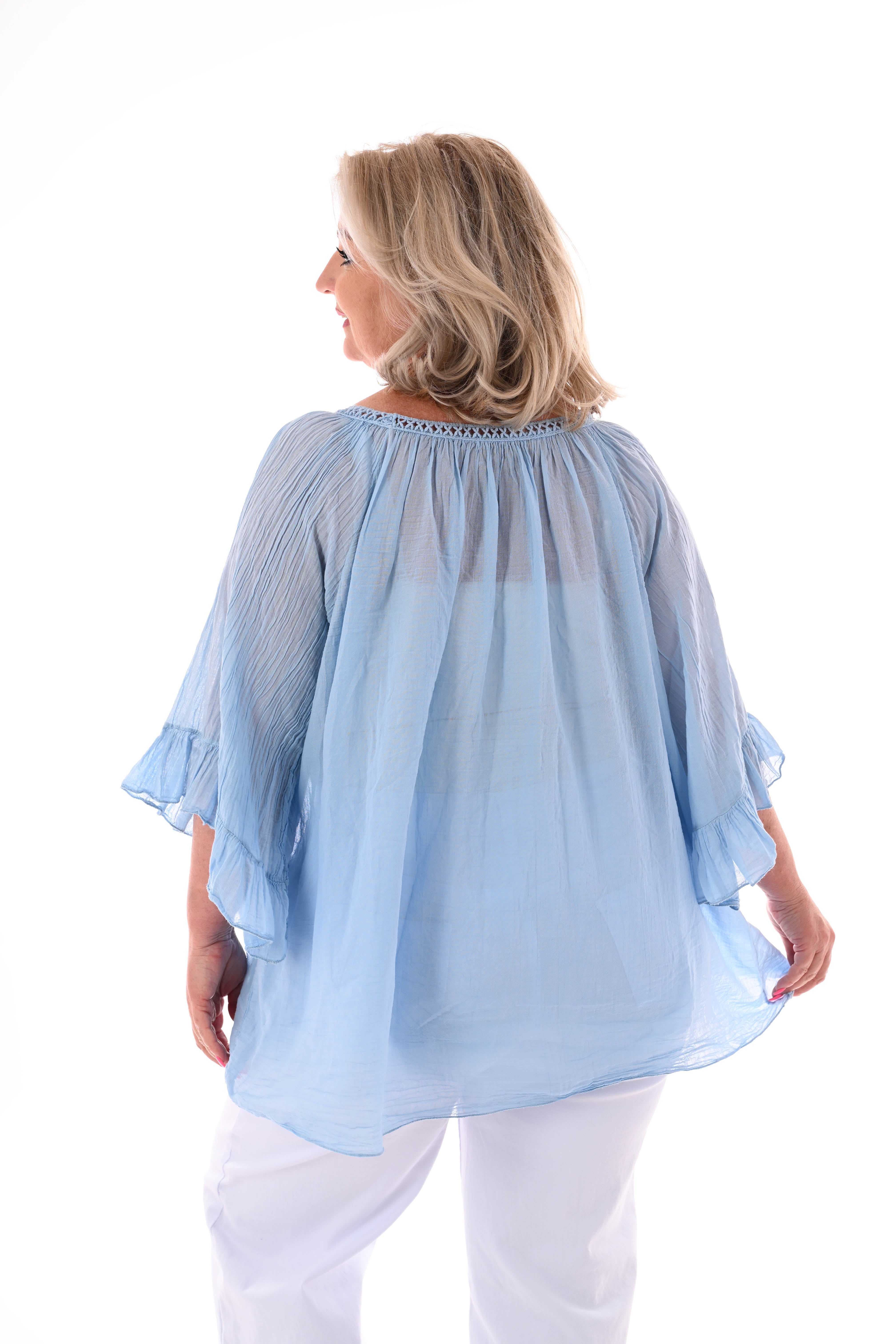 Ibiza blouse met kwastjes lichtblauw