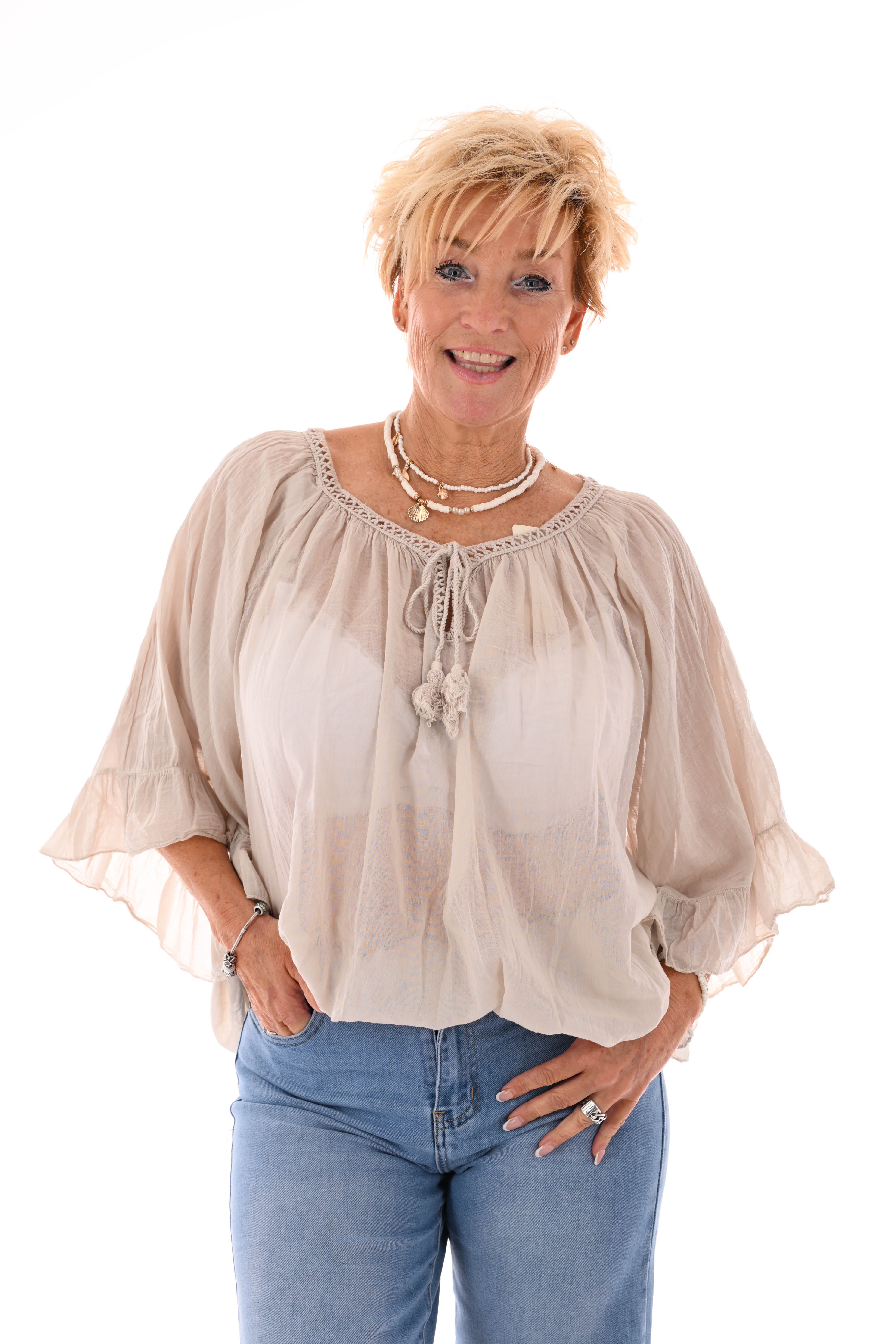 Ibiza blouse met kwastjes beige