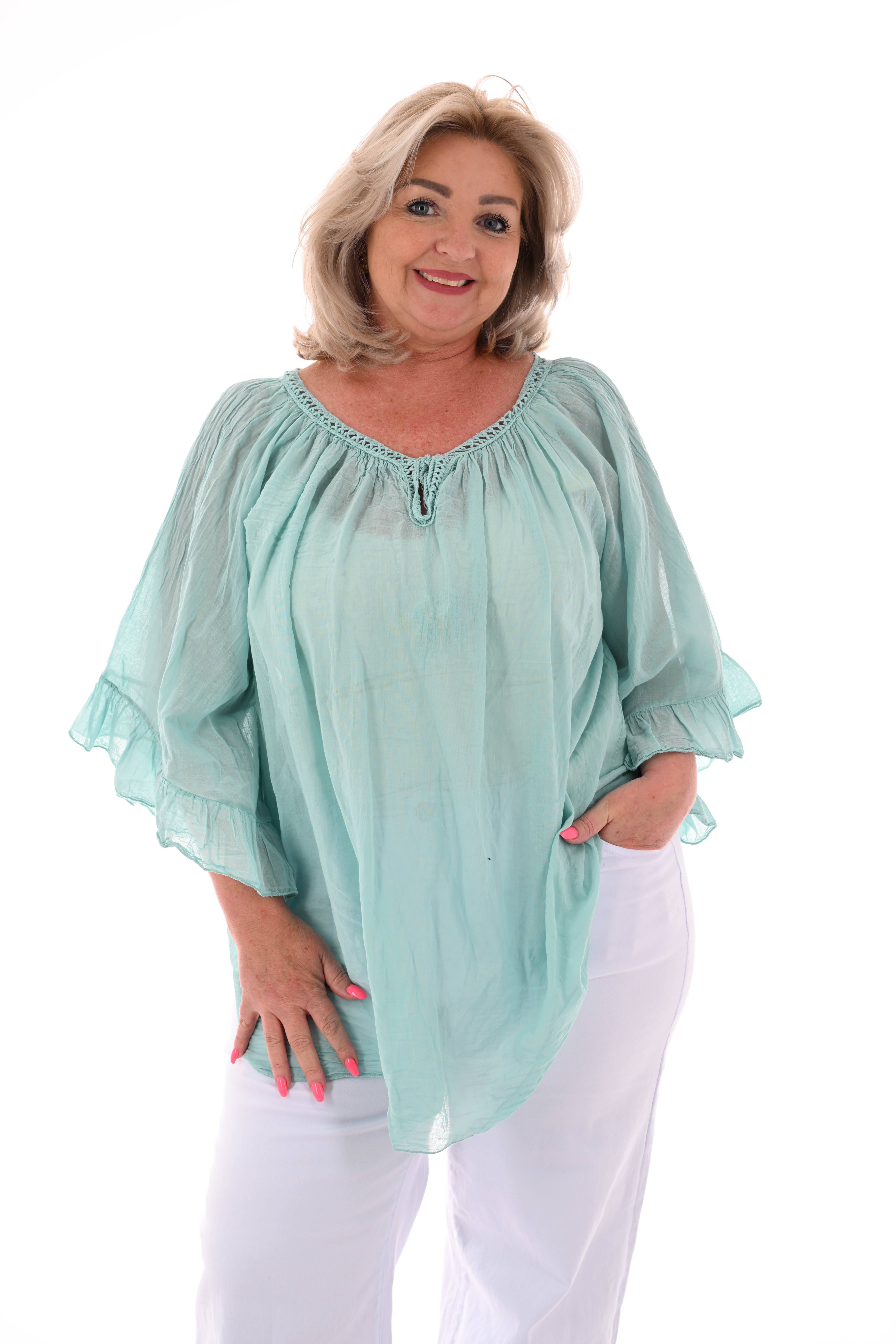 Ibiza blouse met kwastjes turquoise