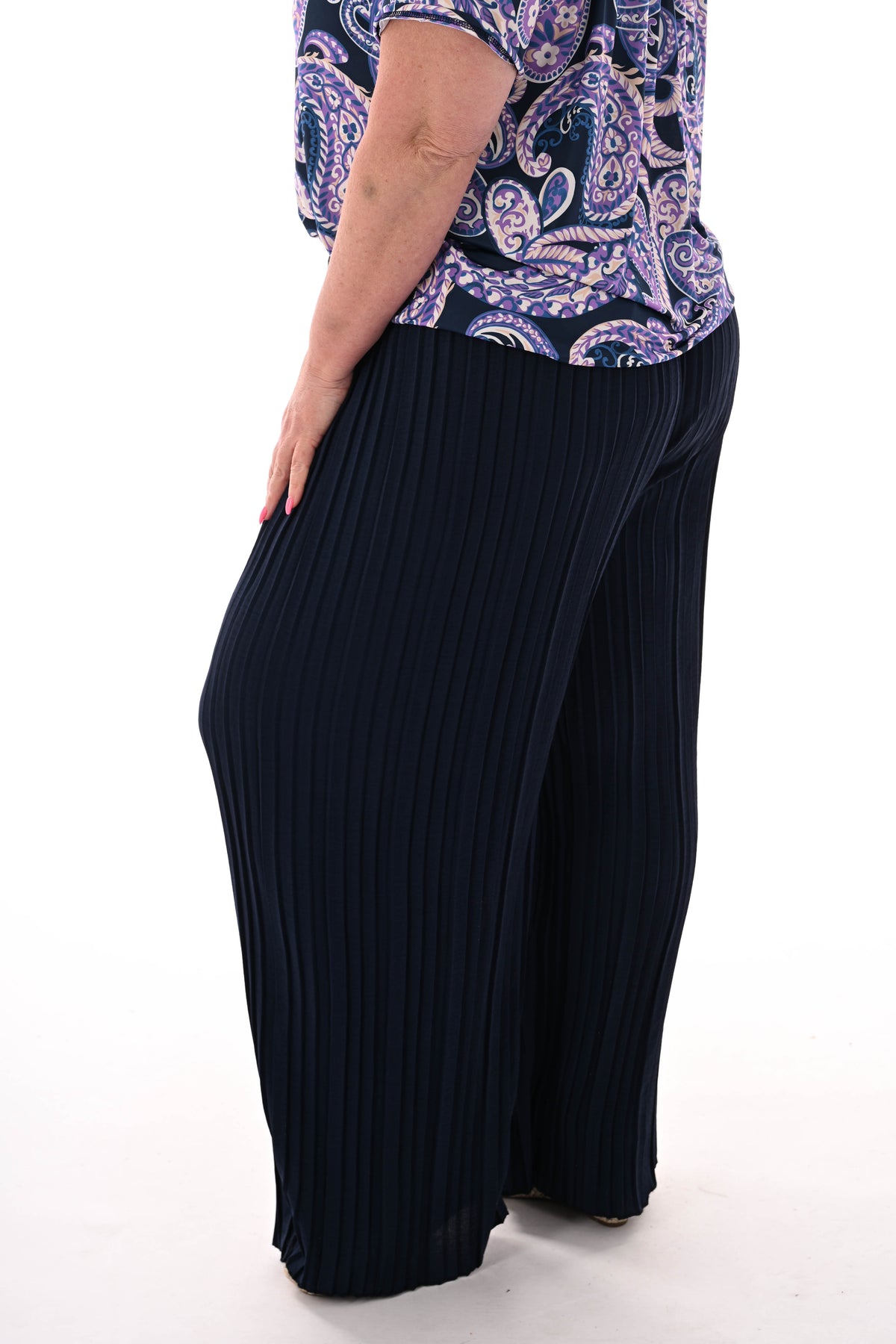 Broek plooien uni marineblauw