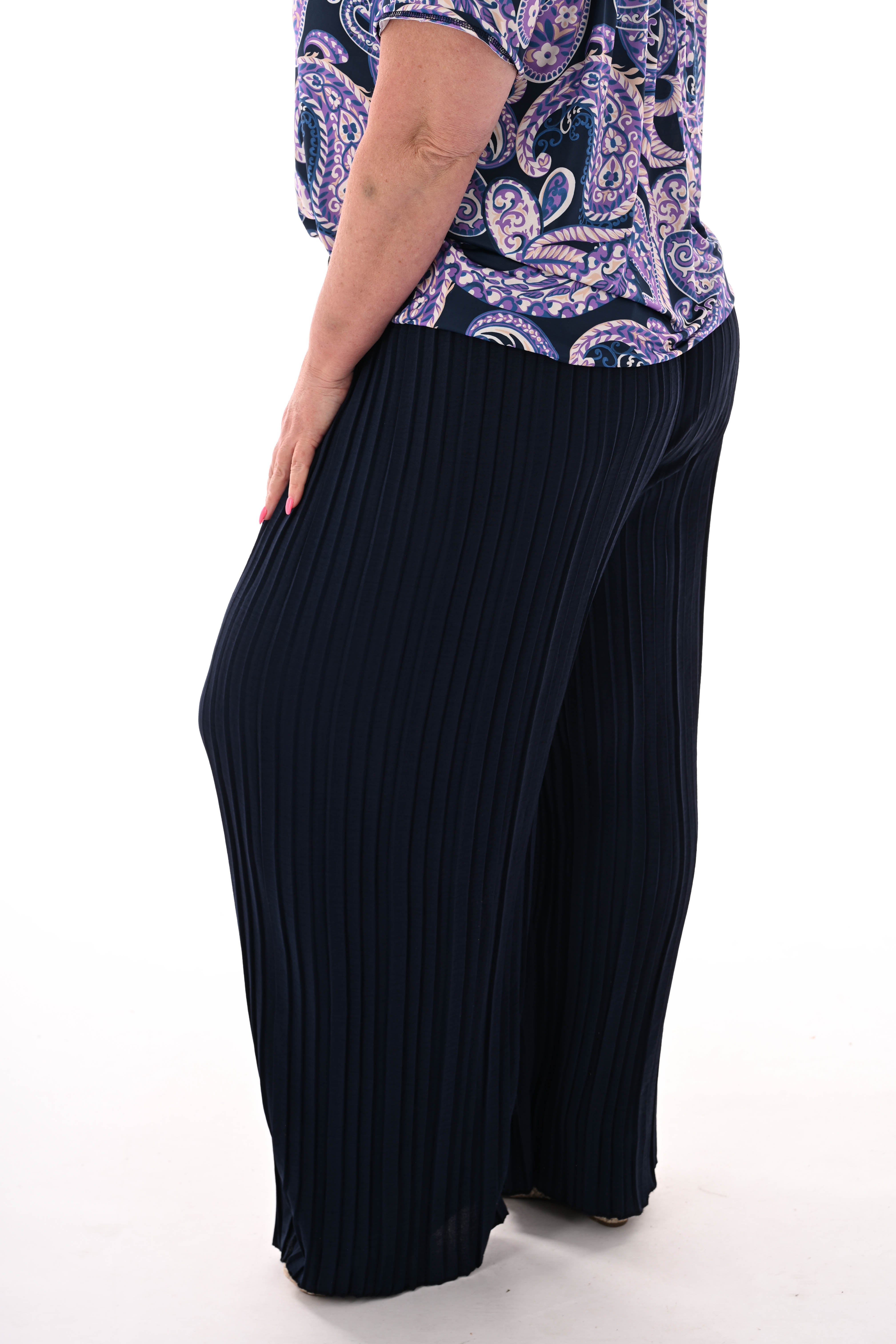 Broek plooien uni marineblauw