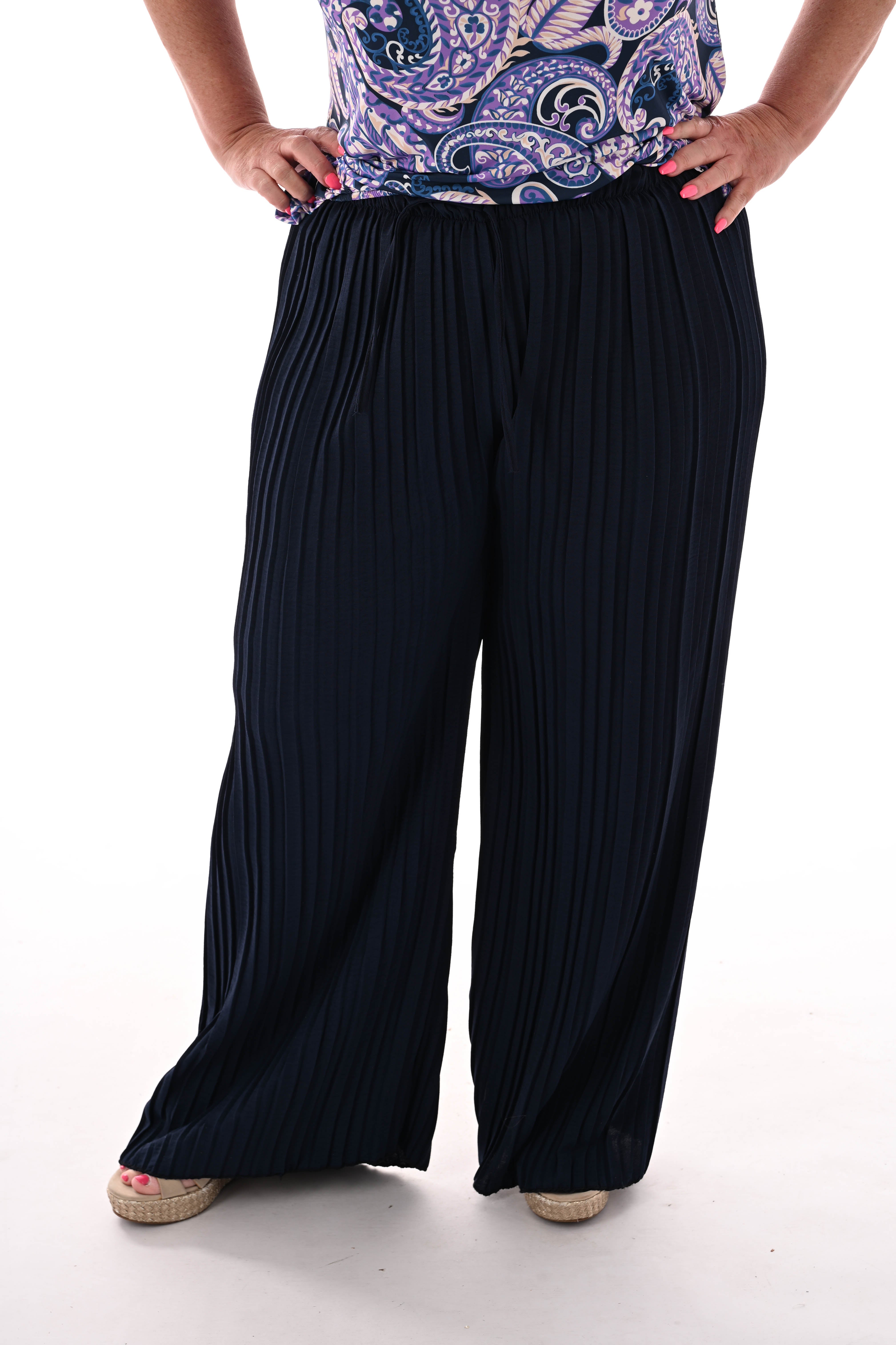 Broek plooien uni marineblauw