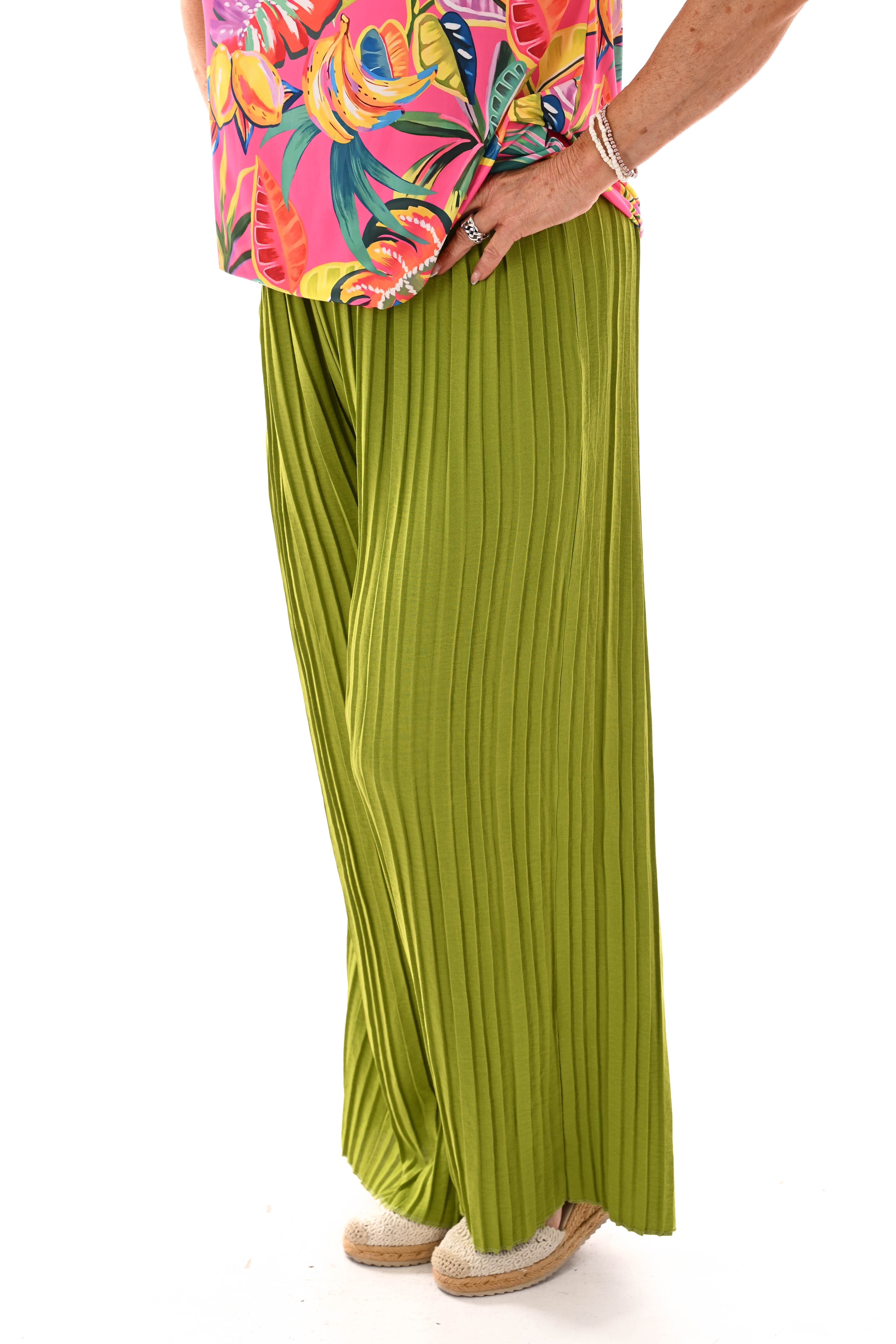 Broek plooien uni lime