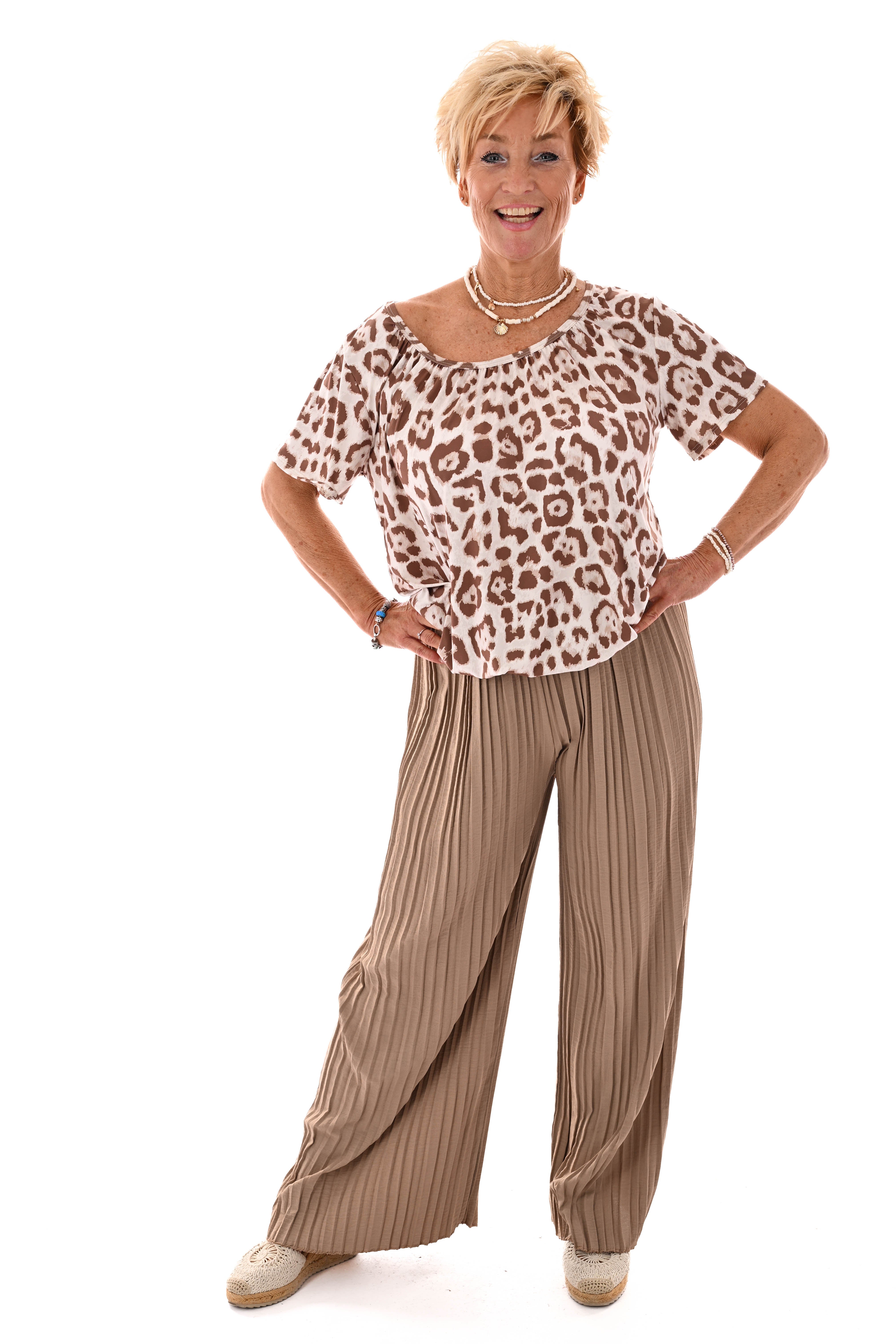 Broek plooien uni taupe