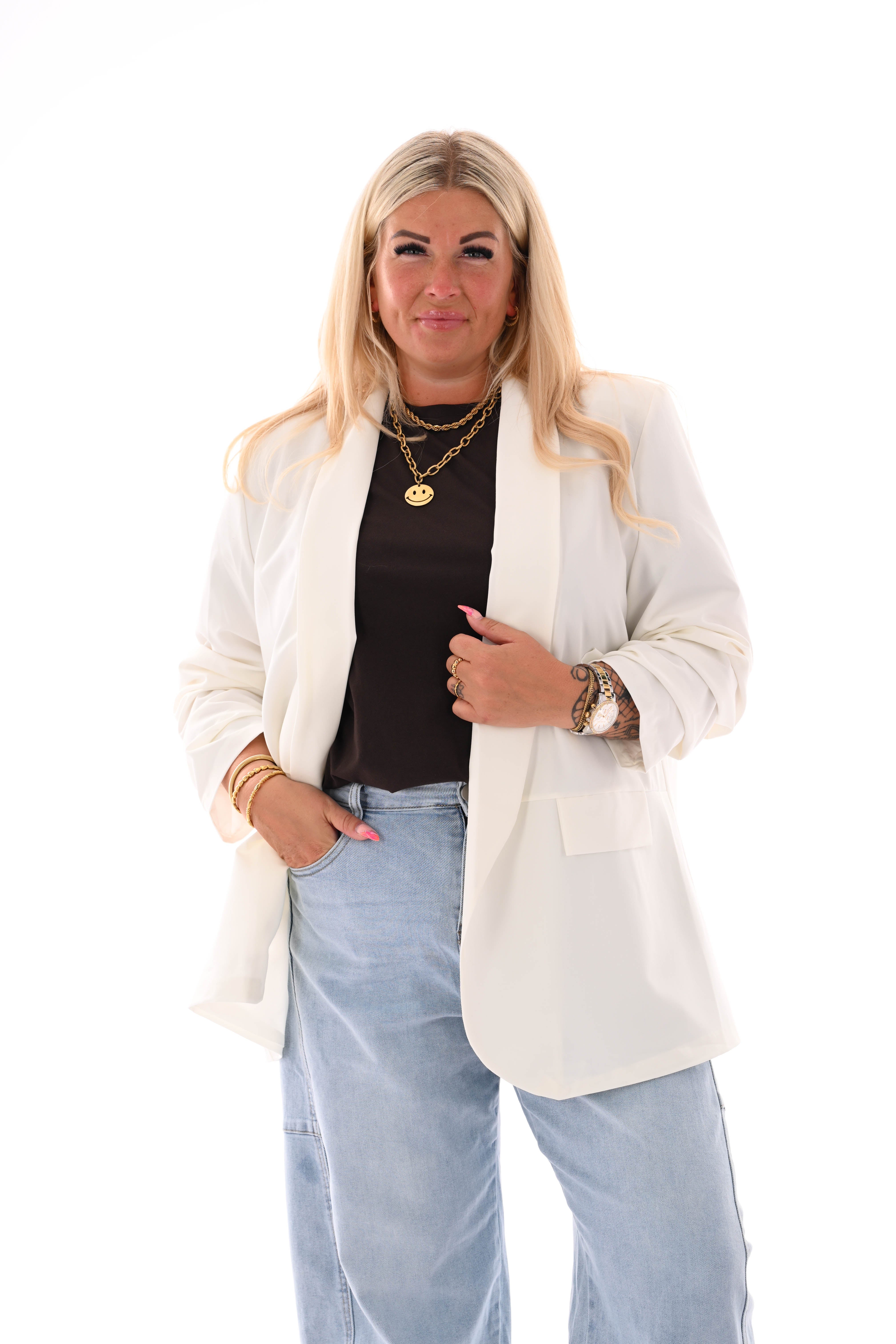 Blazer ophaalmouwen uni roomwit