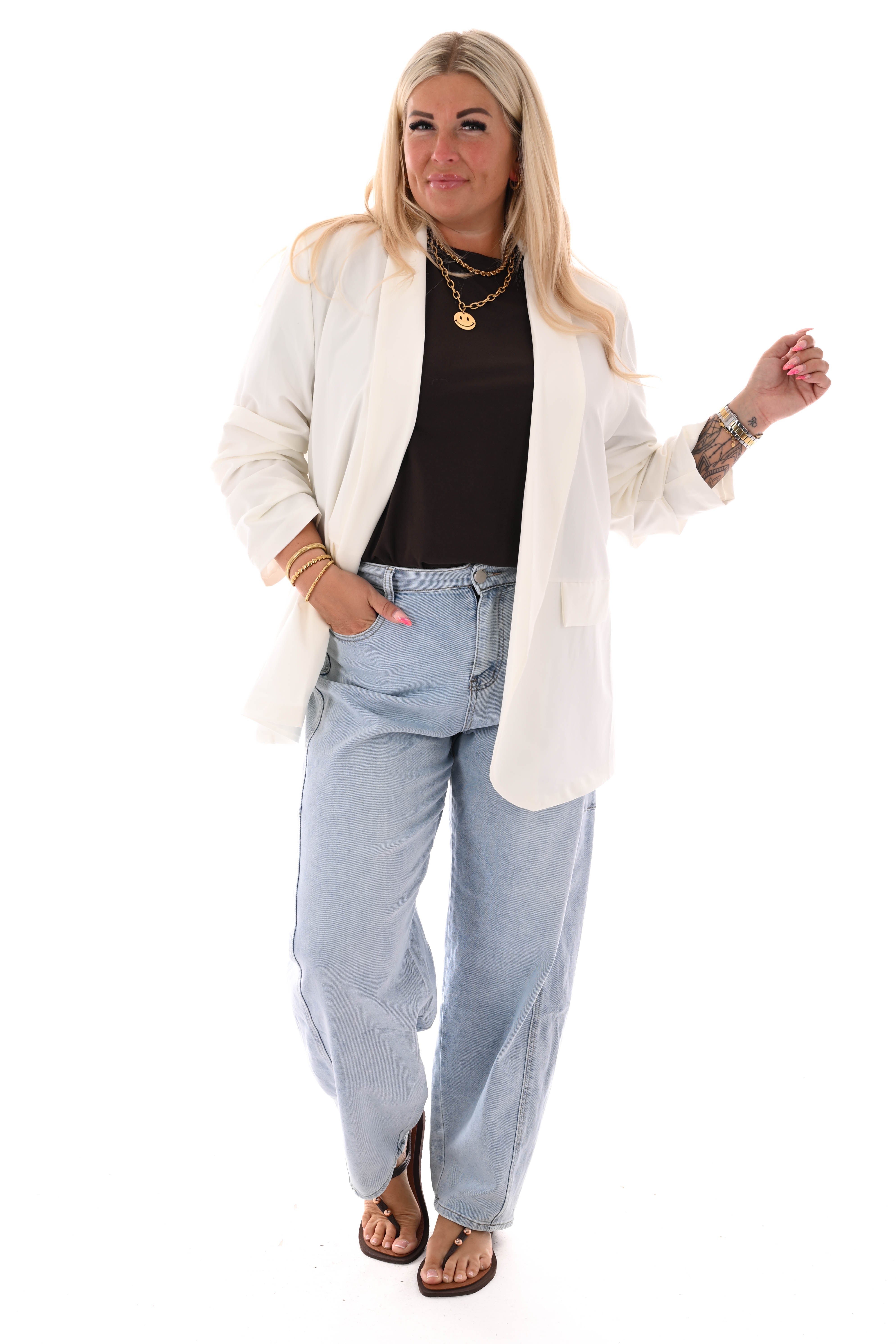 Blazer ophaalmouwen uni roomwit