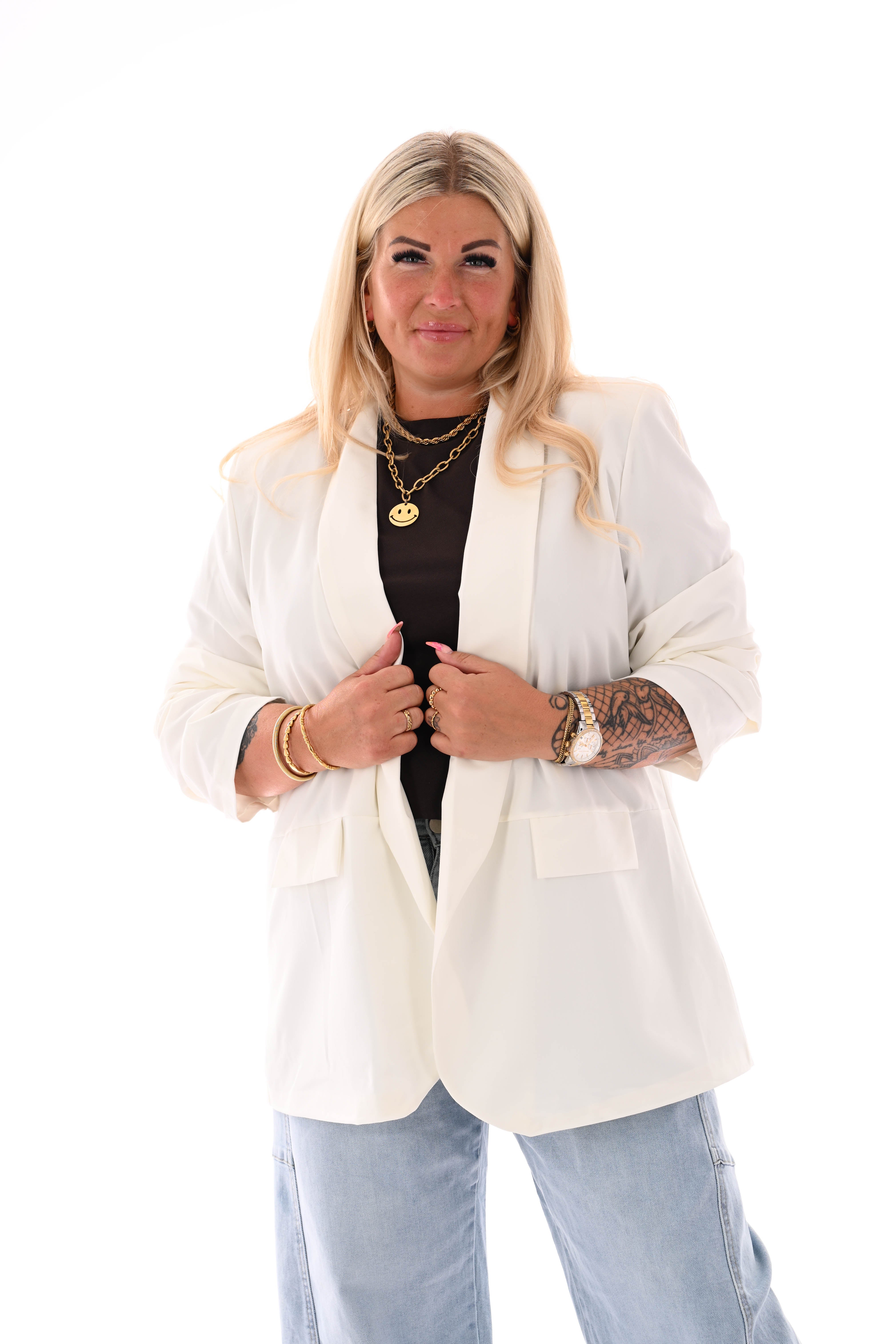 Blazer ophaalmouwen uni roomwit