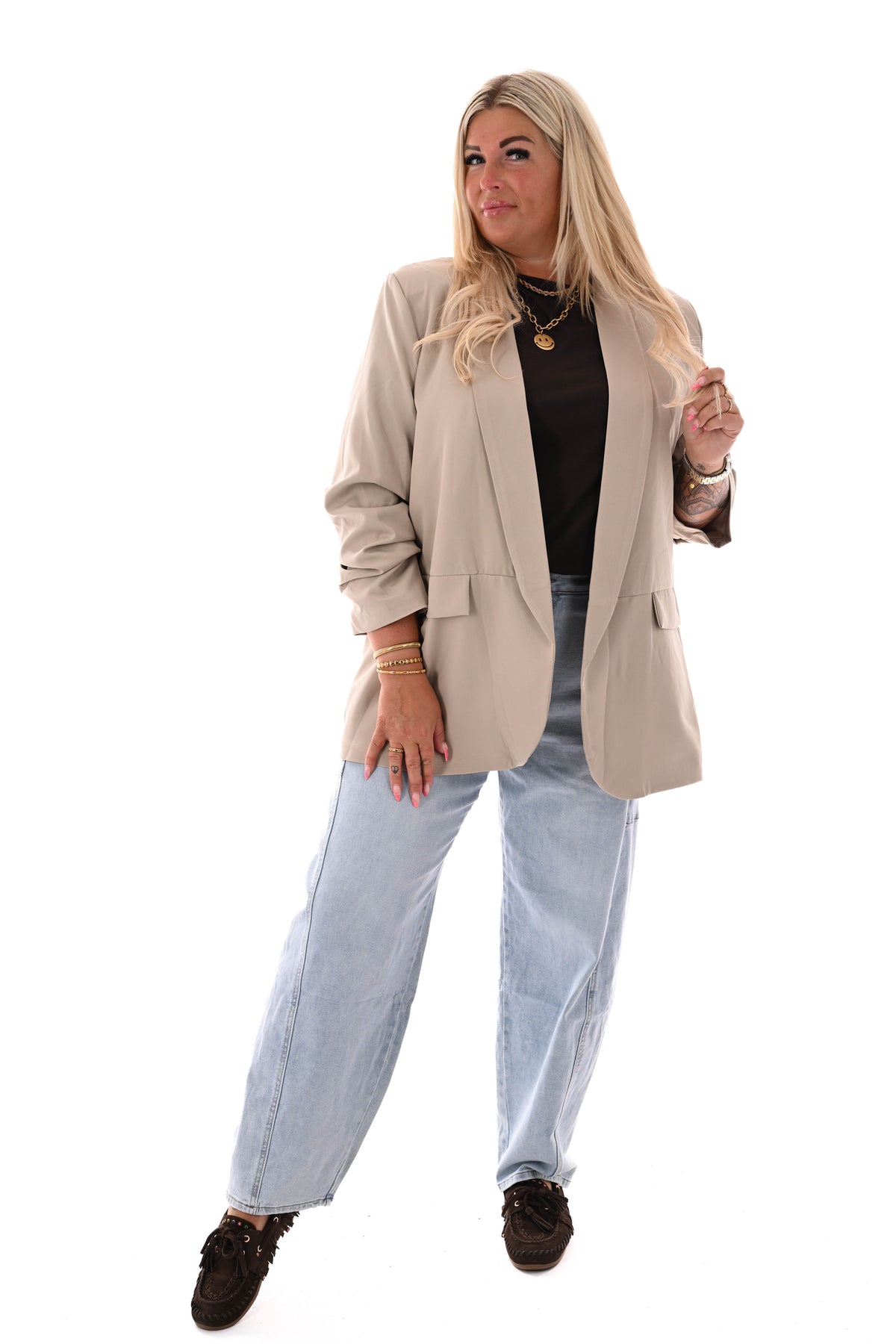 Blazer ophaalmouwen uni taupe