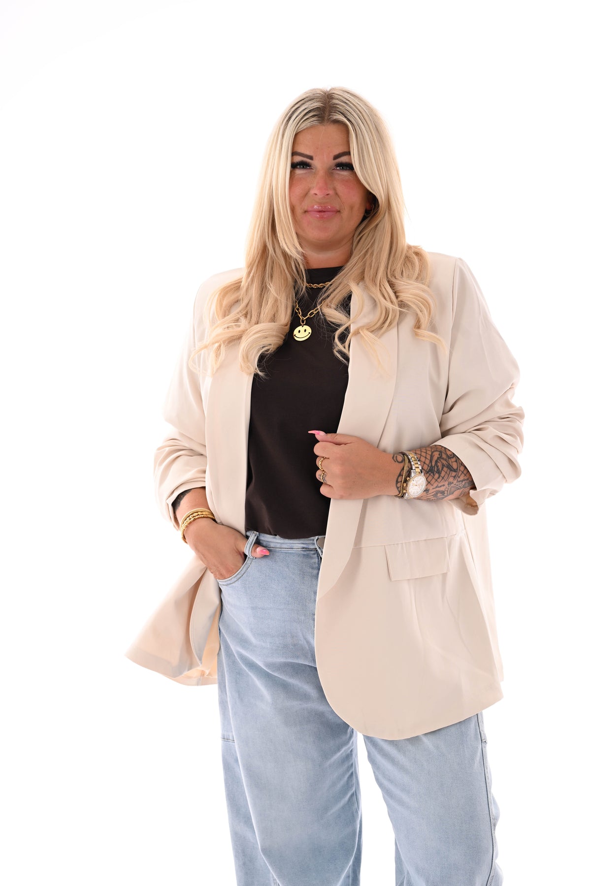 Blazer ophaalmouwen uni beige